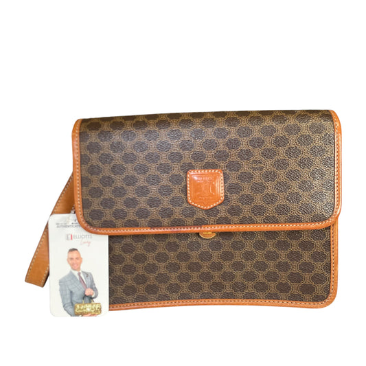 Celine Macadam Monogram GHW Canvas Brown Leather Clutch