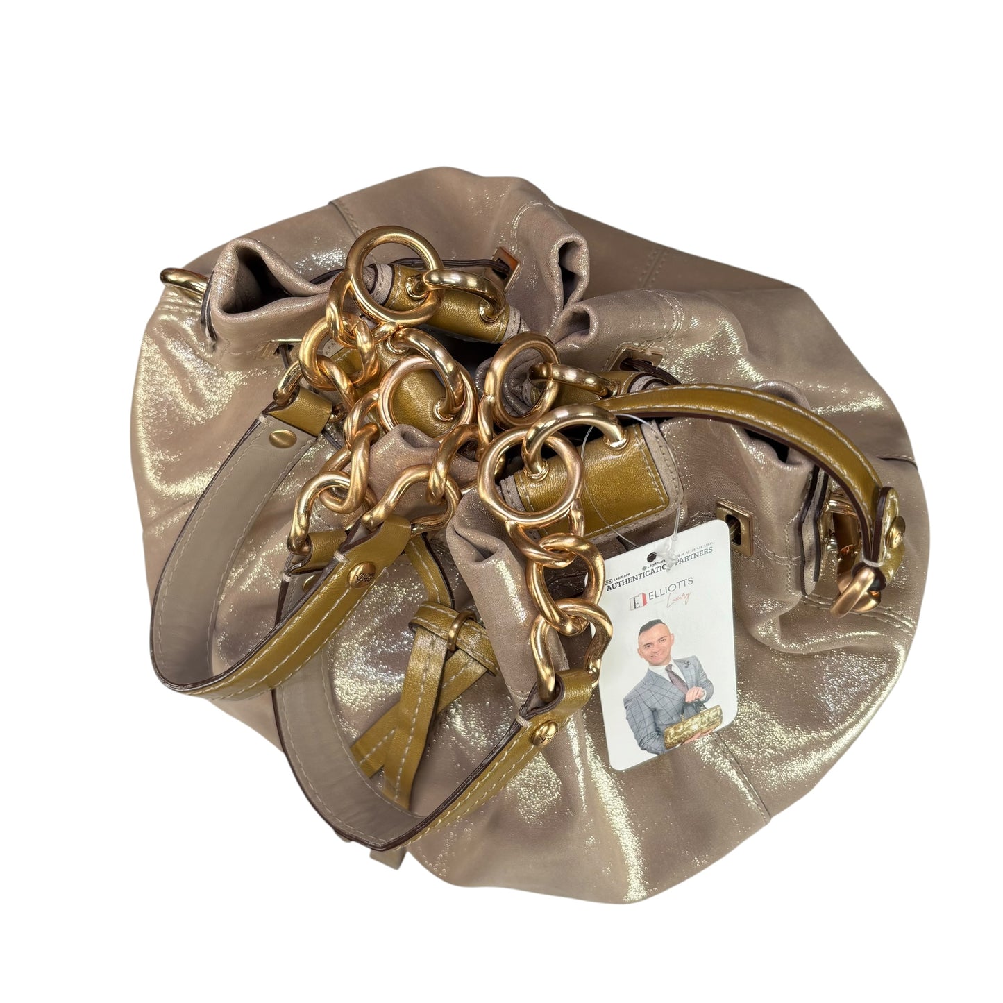 Coach XL Y2K Peyton GHW Drawstring Bucket Glitter Sueded Leather