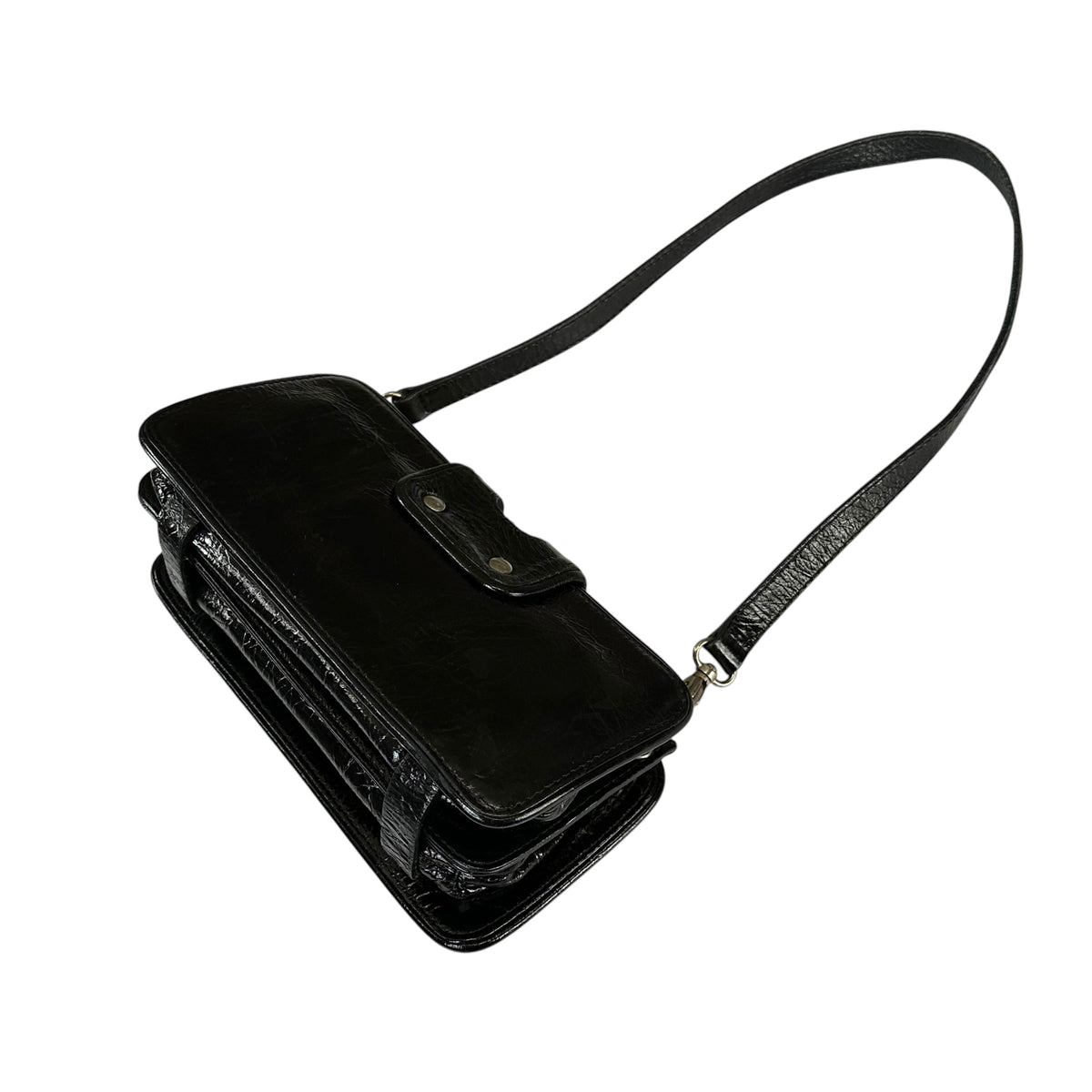 D & G Dolce Gabbana Mini Black Patent Baguette SHW Purse