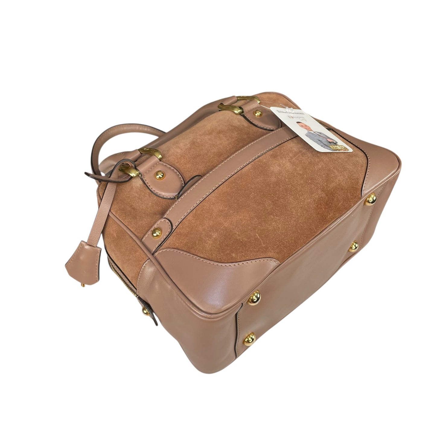 J&M Davidson Mia Equestrian Satchel Suede Leather Brown Lock Key Boston Bag