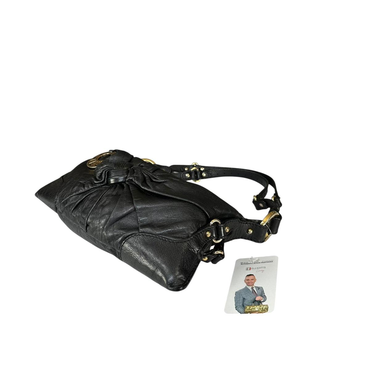 Fendi Baguette Y2K Knot / Flower Black Leather Shoulder Purse