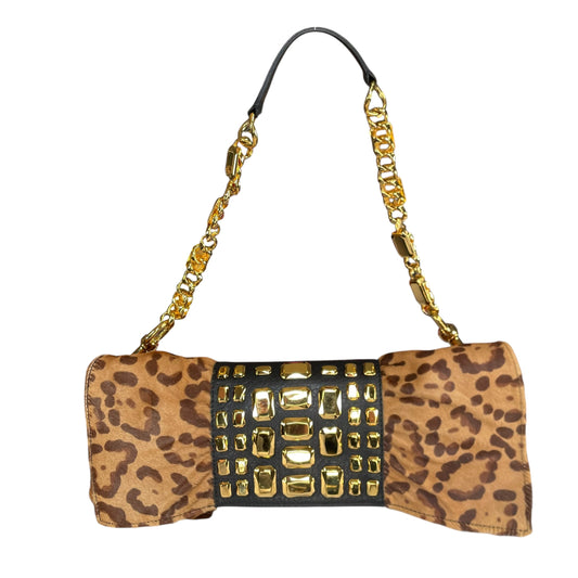 Valentino Leopard Pony Hair Studded GHW East-West Chain Shoulder Bag / Clutch