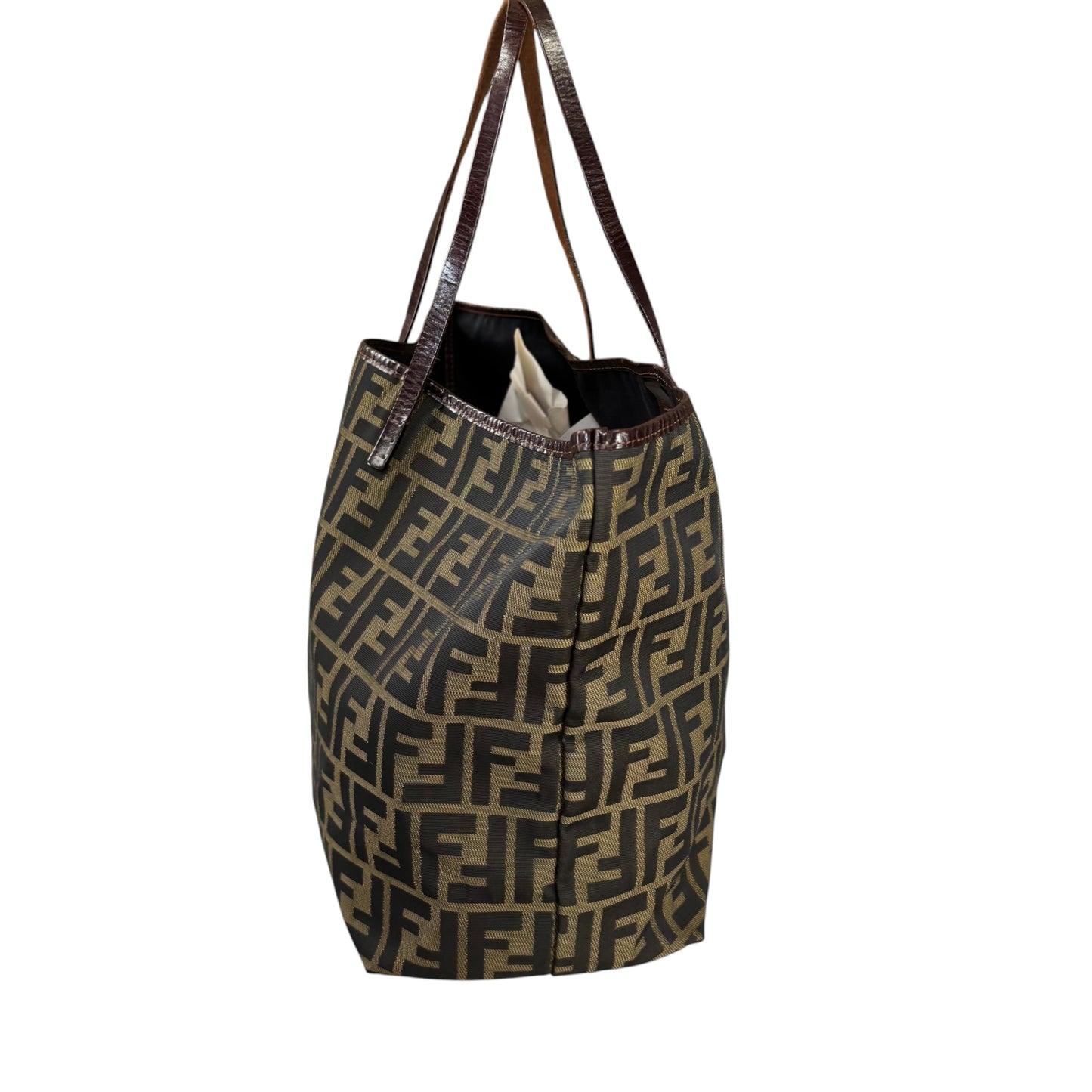 Fendi Y2K Zucca Monogram Brown Canvas / Leather MM Tote