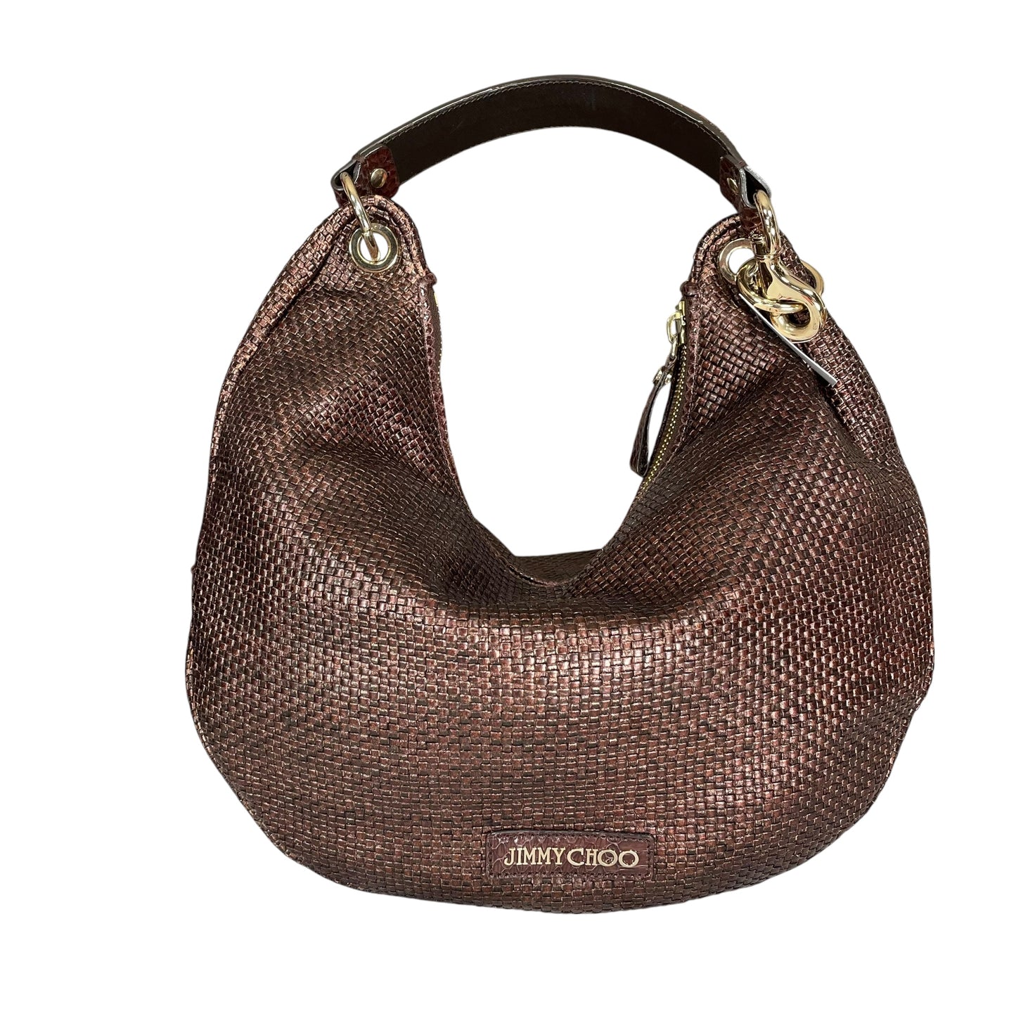 Jimmy Choo Raffia Woven Python Embossed Bronze Shoulder Hobo Zipper GWH Purse