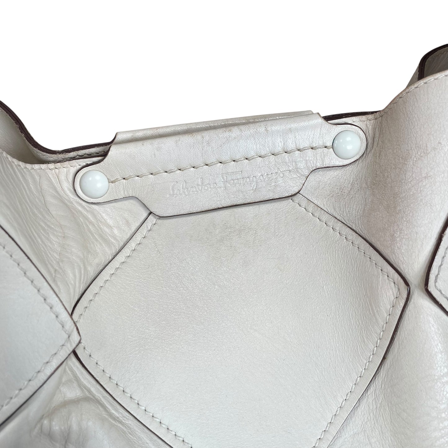 Salvatore Ferragamo Patchwork Leather Hobo Bag Cream Diamond Panel Shoulder Bag