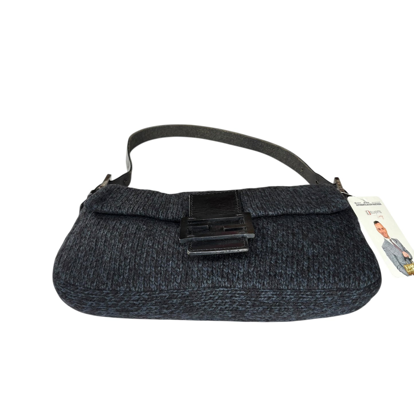 Fendi Baguette Classic Y2K Wool Cashmere Blue / Black SHW Knit Shoulder Purse