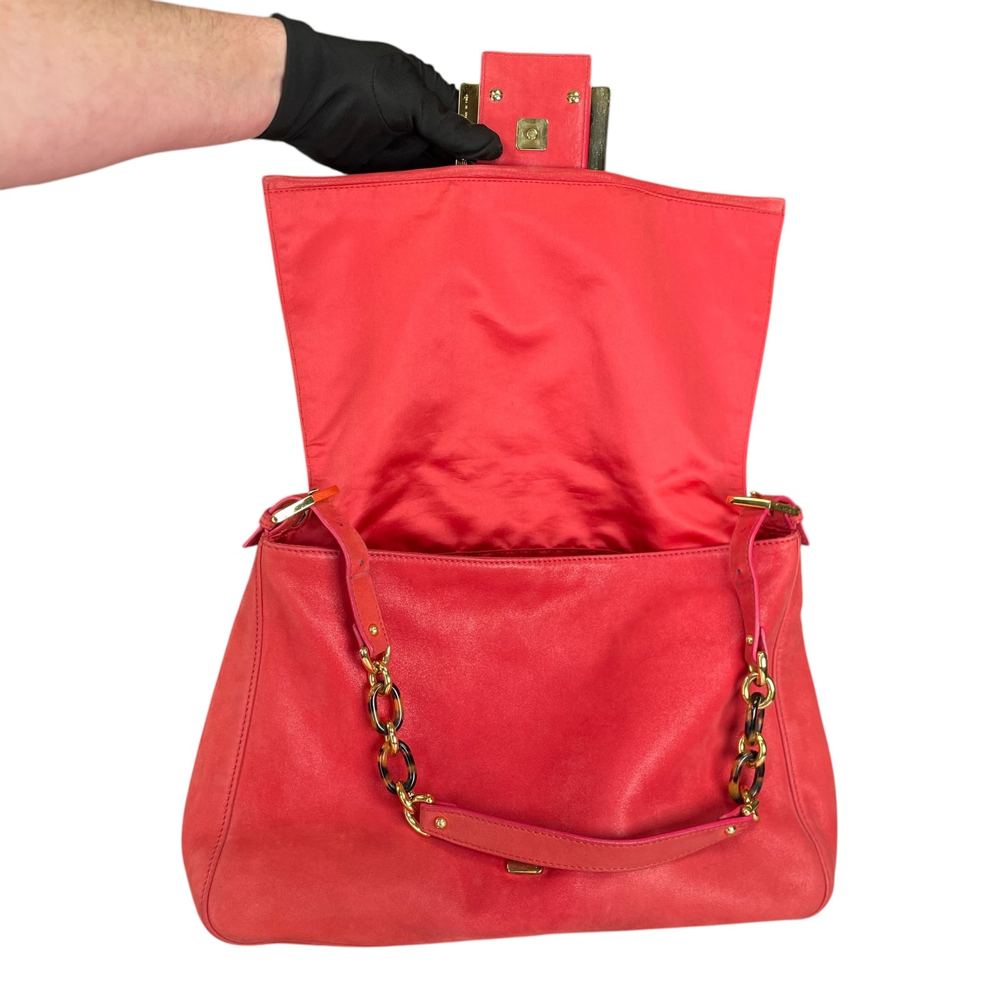 Fendi Baguette MAXI Grapefruit GHW Grapefruit Iridescent Leather Shoulder Purse
