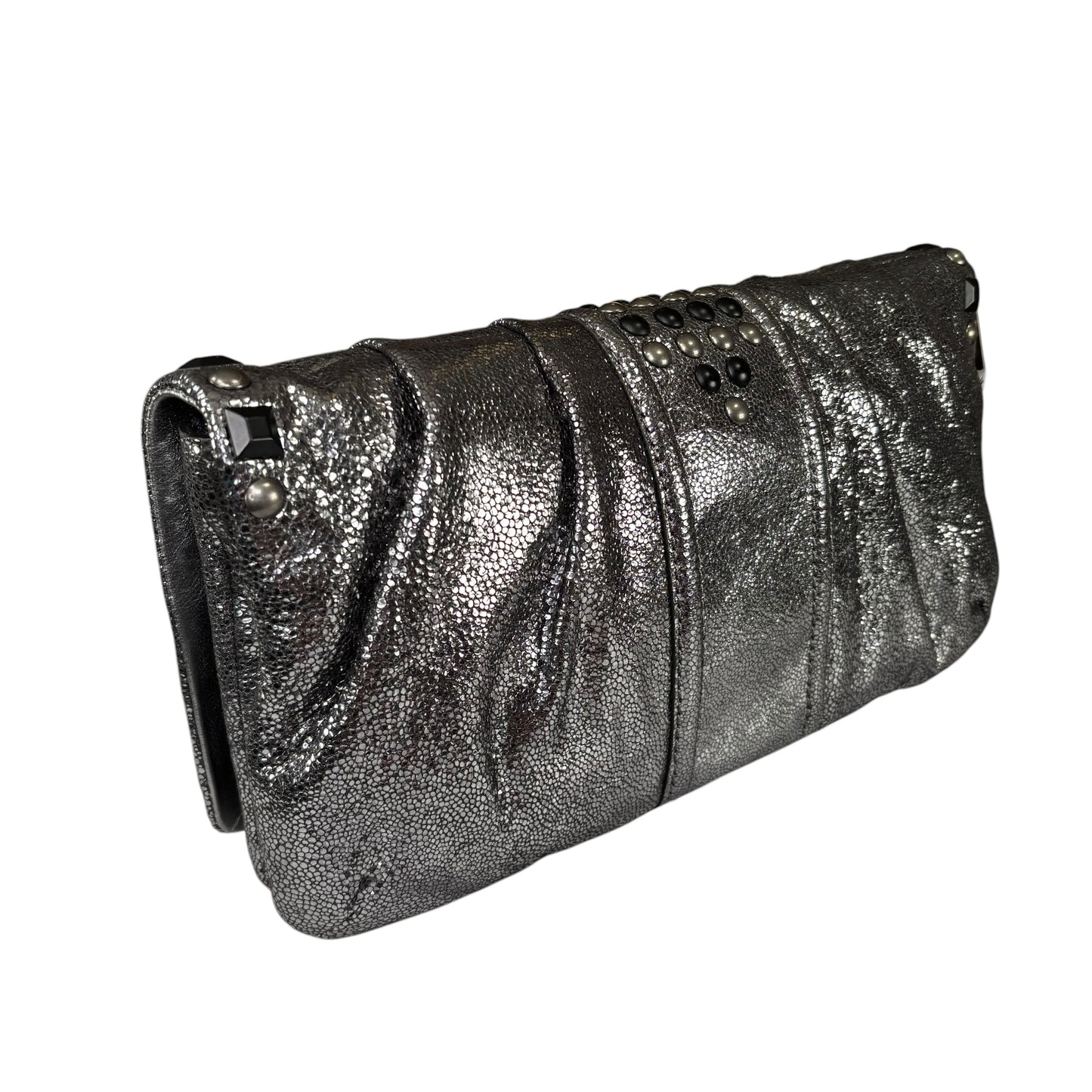 Coach Metallic Studded Gunmetal XL Kristian Leather Clutch