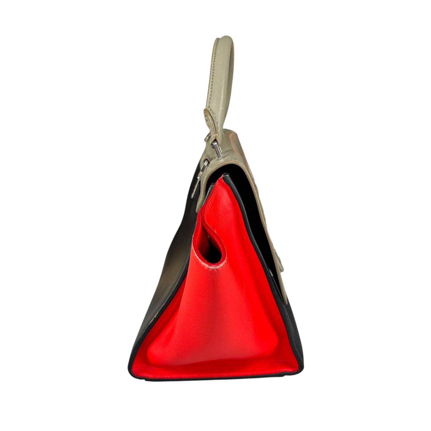 Celine Trapeze Tri-Color Red Black Grey Turn-Lock Top Handle Purse