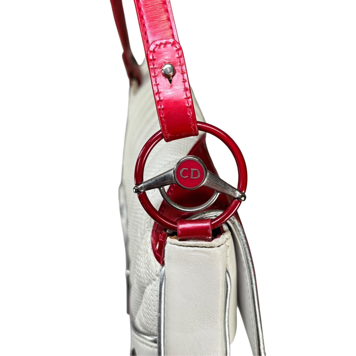 Christian Dior Cadillac Y2K Red Patent White Leather 2-Way Purse