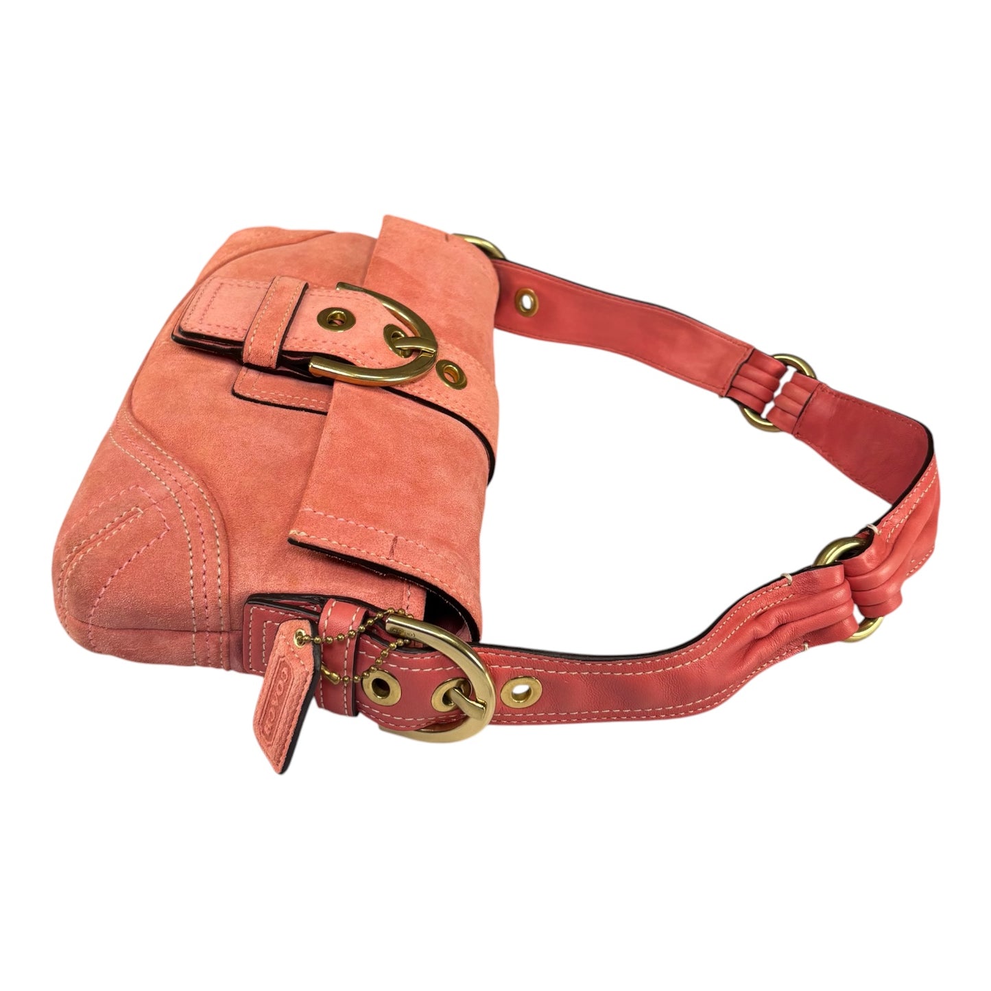 Coach Y2K SoHo Coral Suede Brass Buckle Baguette Shoulder Purse