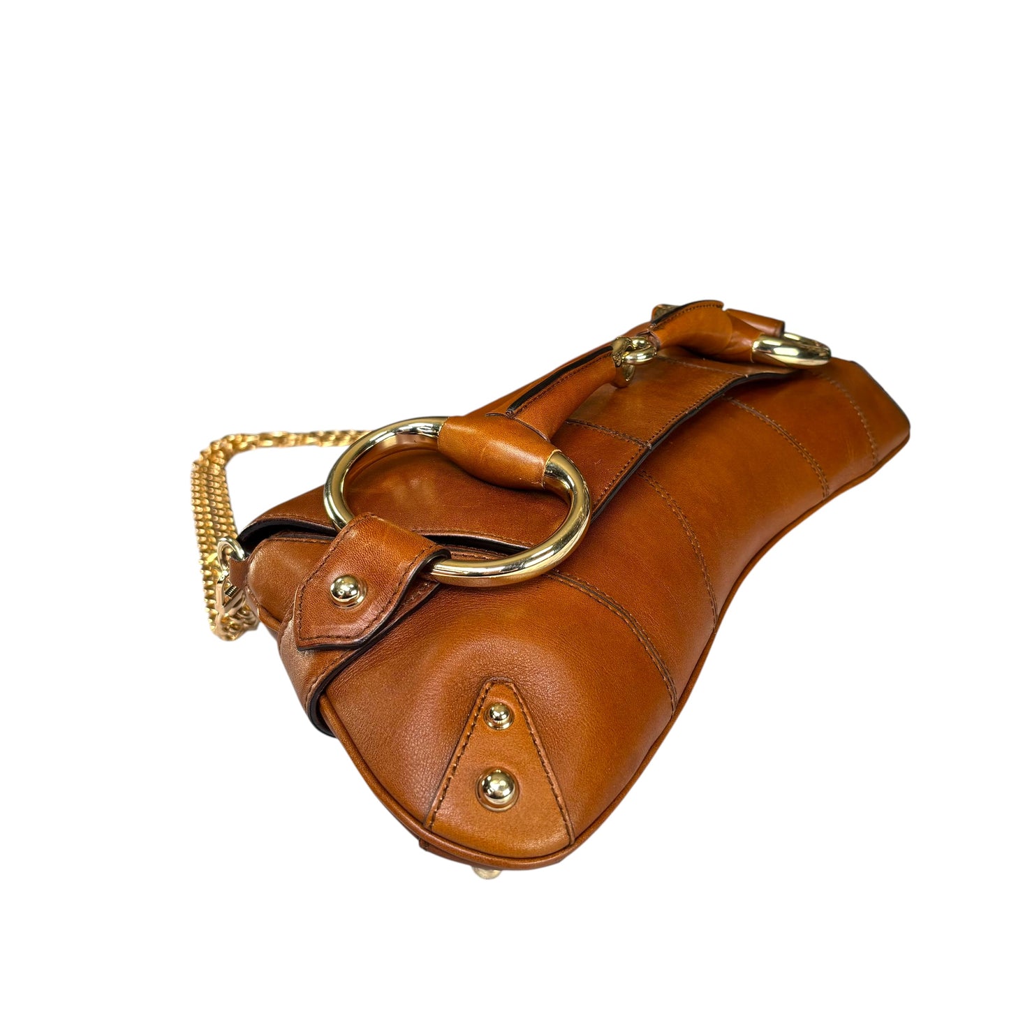 Gucci Classic Y2K Horsebit Gold Brown Jumbo XL Leather Shoulder Bag