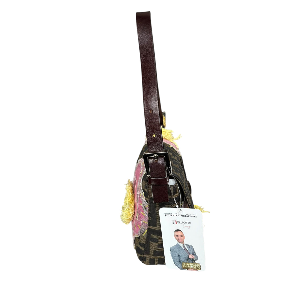 Fendi Y2K Baguette Classic Zucca Floral 3D Appliqué Purse