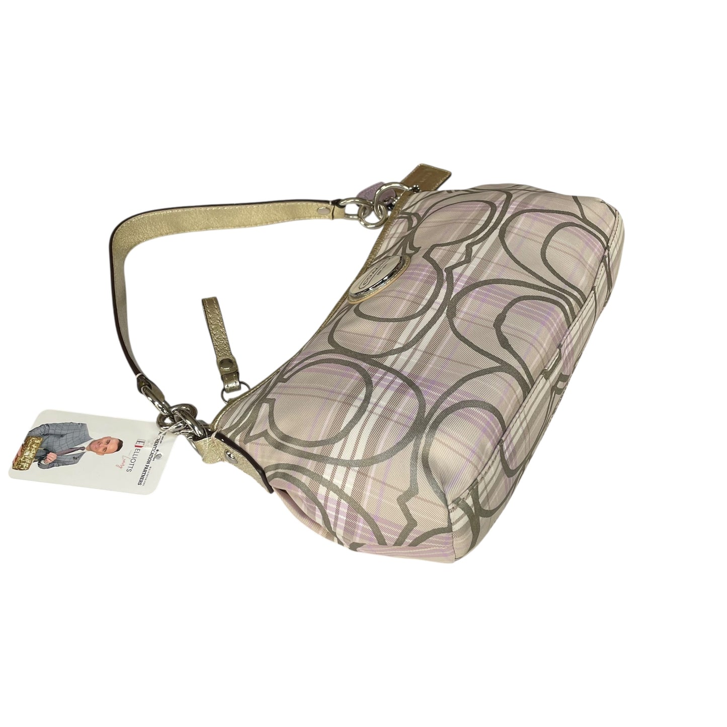 Coach Demi Tartan Plaid Nylon Bag Metallic Gray Gold Leather Shoulder Crossbody Y2K