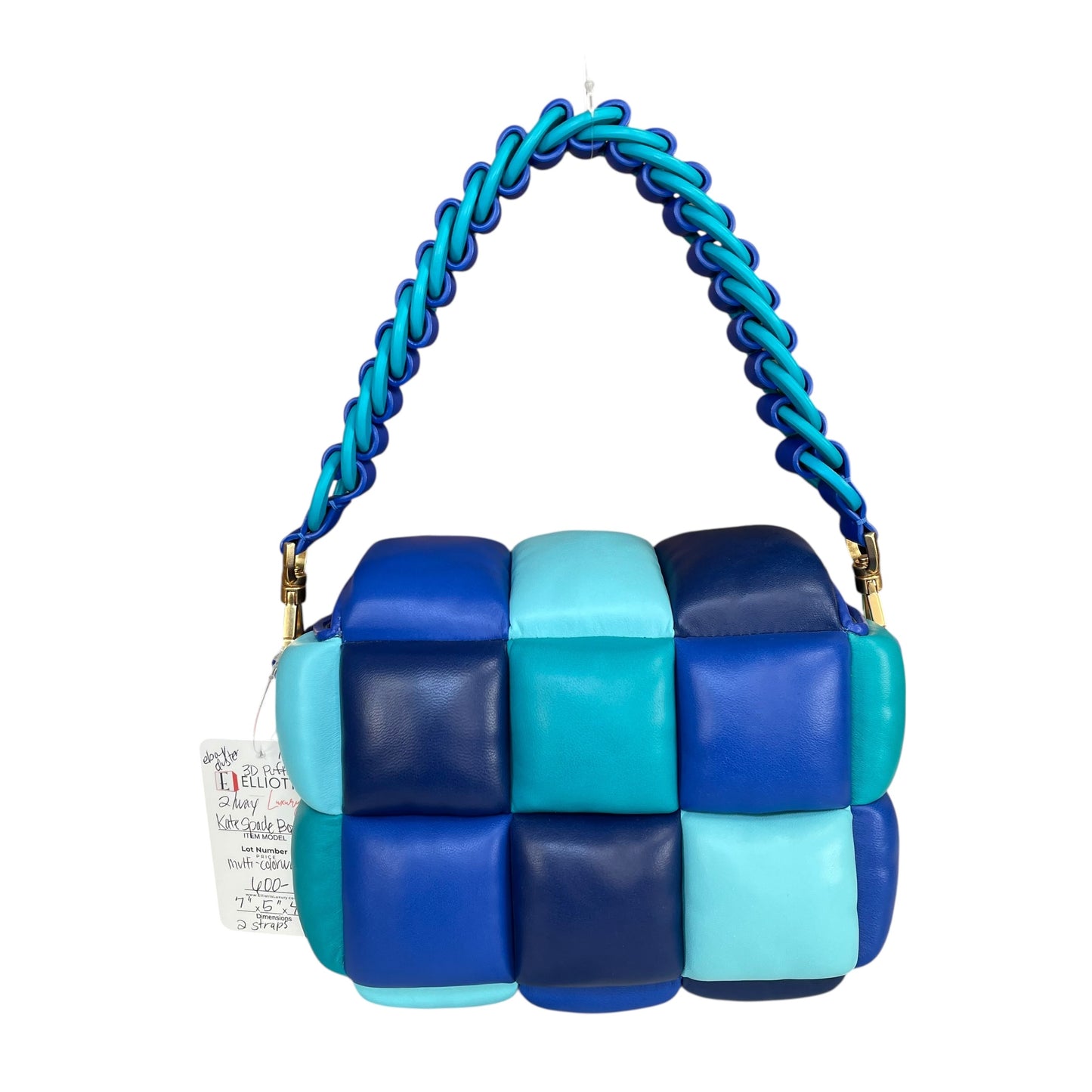 Kate Spade Boxxy 3D Puffer Leather Bag Blue Multi Color 2-Way Purse