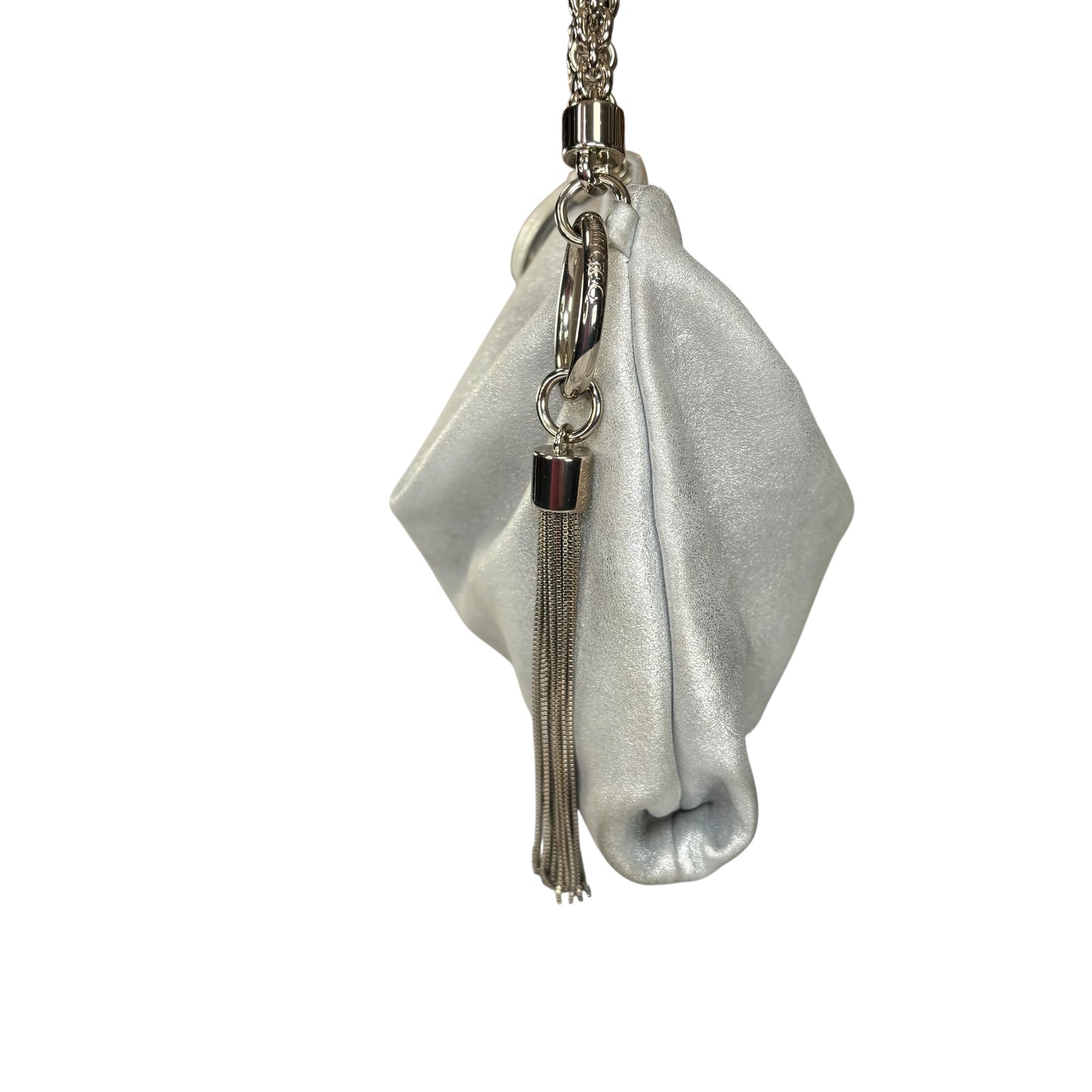 Jimmy Choo Mini Callie Silver Metallic Sueded Leather Purse