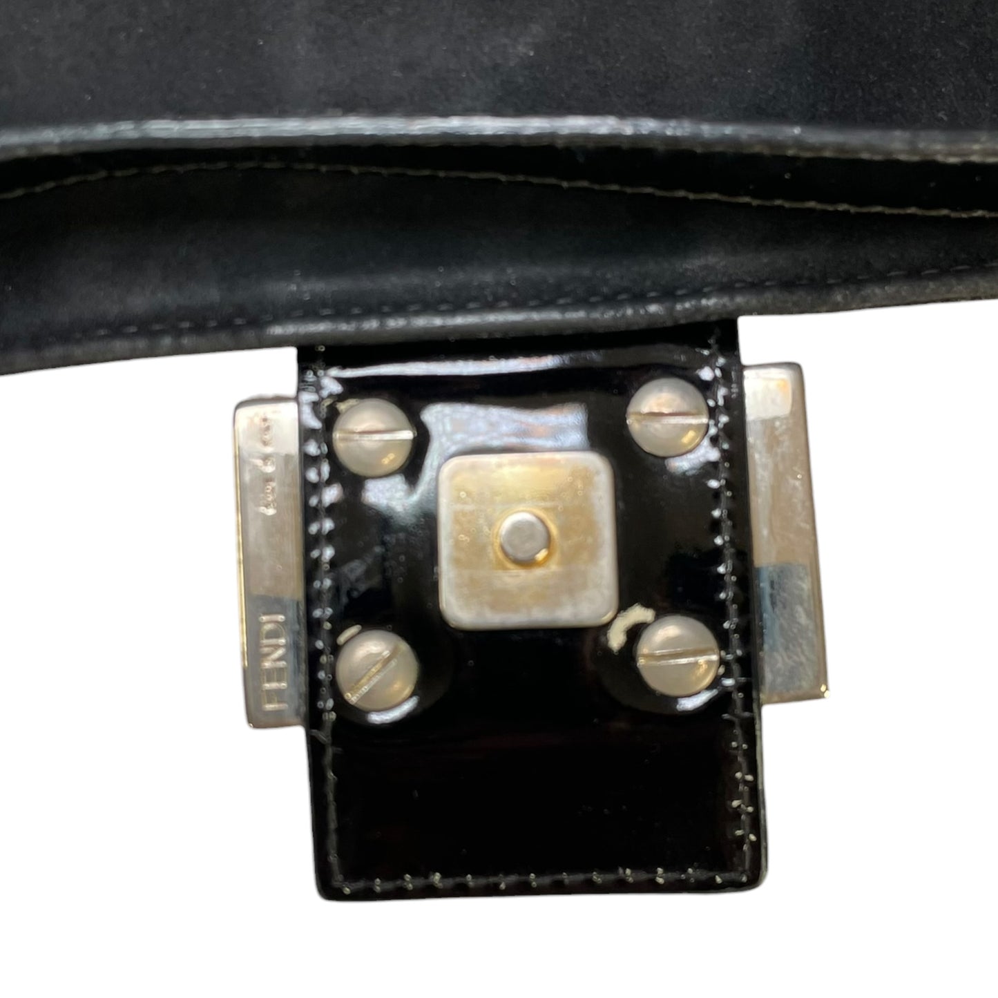 Fendi Baguette Black Patent Leather Two Tone HW Shoulder Purse