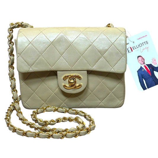 Chanel CC 24K Mini Square Flip Beige Lambskin Gold Plated Hardware