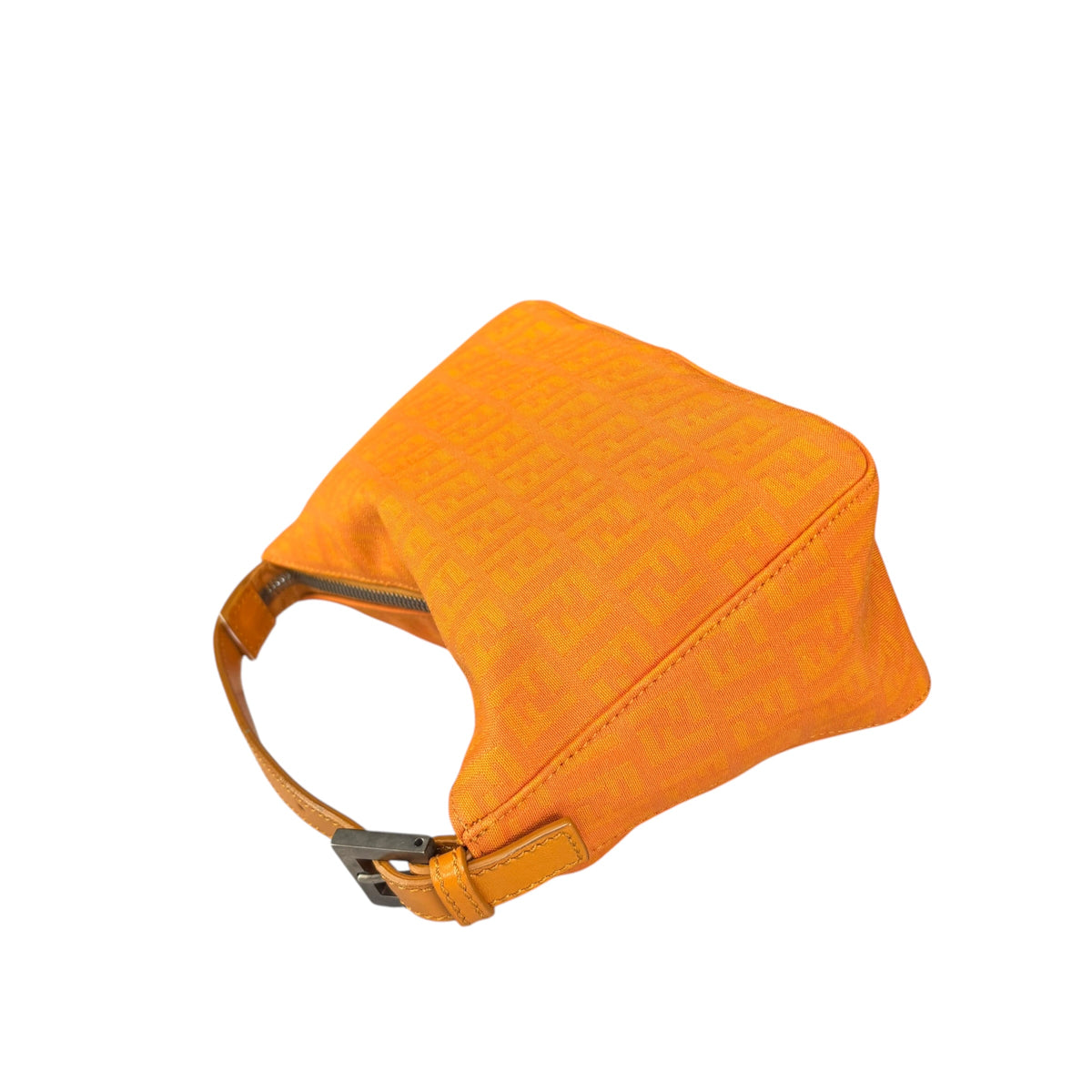 Fendi Y2K Mini Orange Brushed Nickel HW Canvas Zip Pouchette