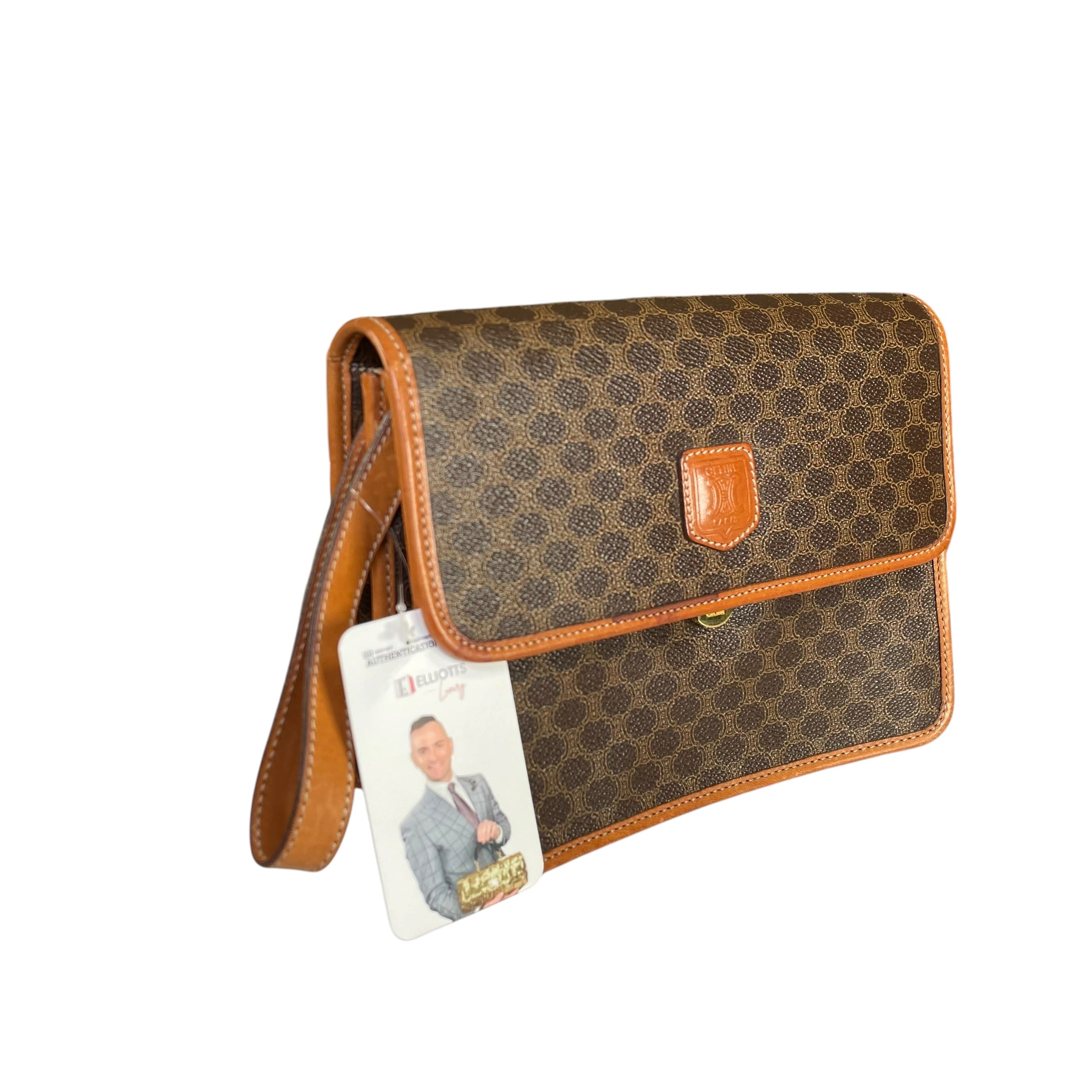 極美品 Vintage Celine Macadam Clutch Bag Celine Macadam Monogram GHW Canvas Brown Leather Clutch