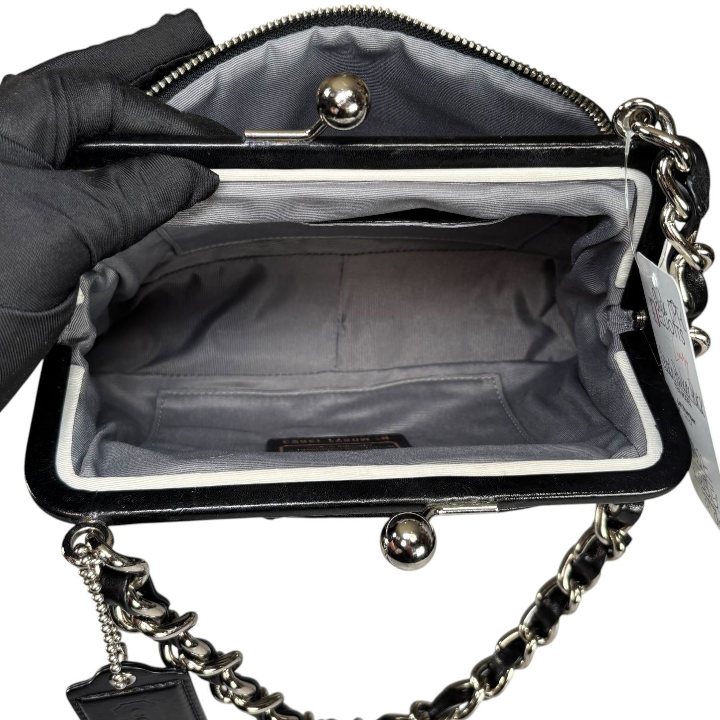 Coach Y2K Opti C Canvas Leather Kiss-Lock Black SHW Chain Shoulder Purse