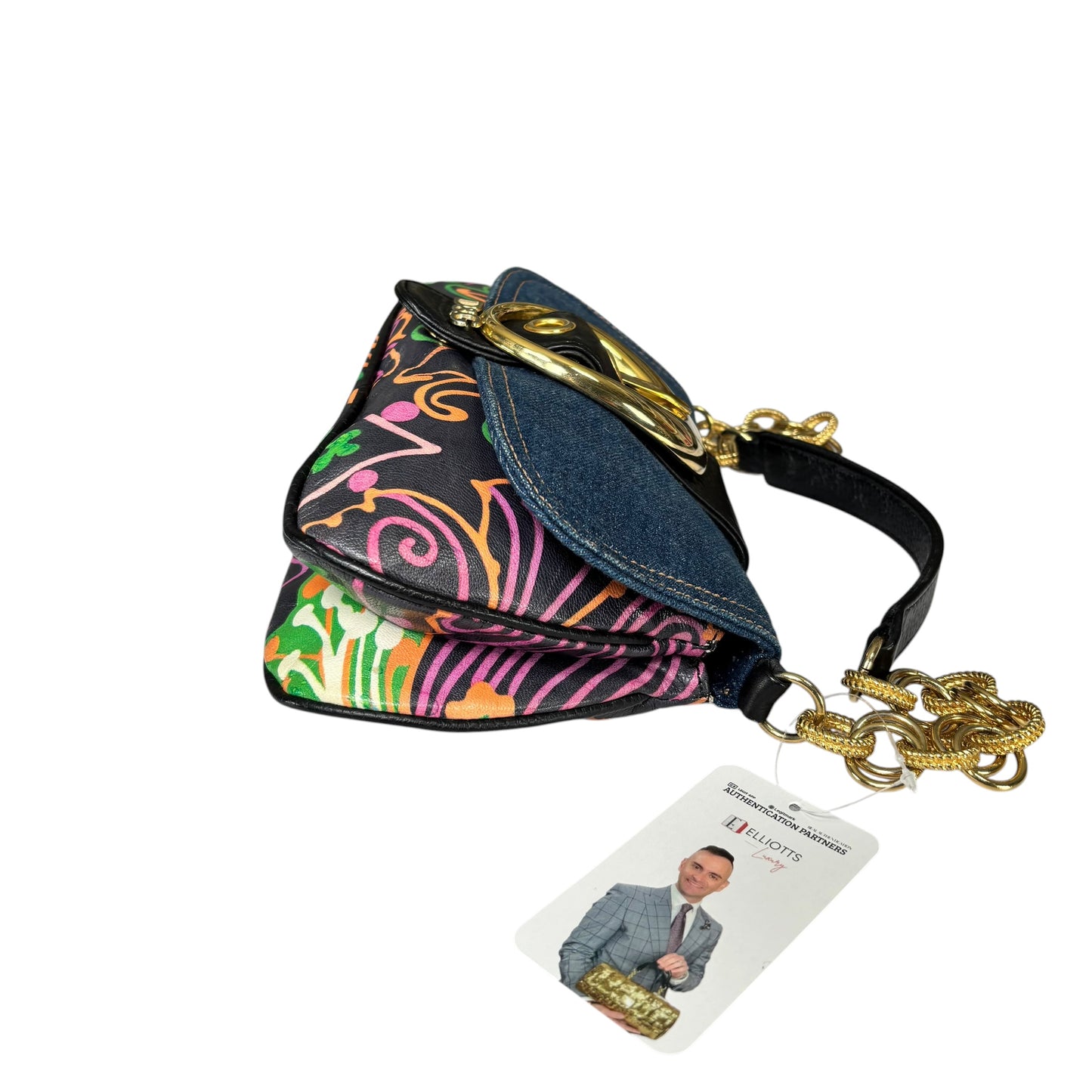 Dolce & Gabbana D & G Y2K Denim Buckle Baguette Floral Limited Leather Chain Purse
