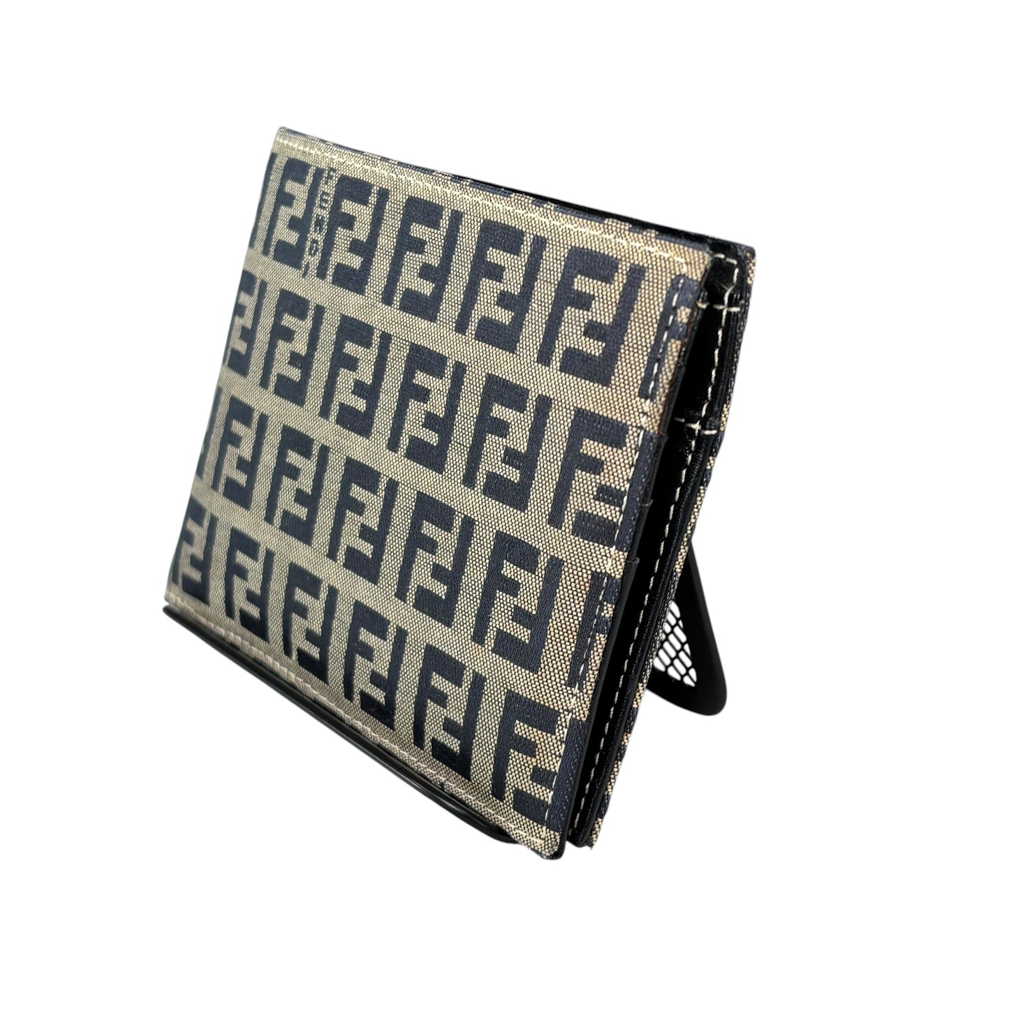 Fendi Navy Blue Zucchino Canvas Monogram Leather Bi-Fold Wallet