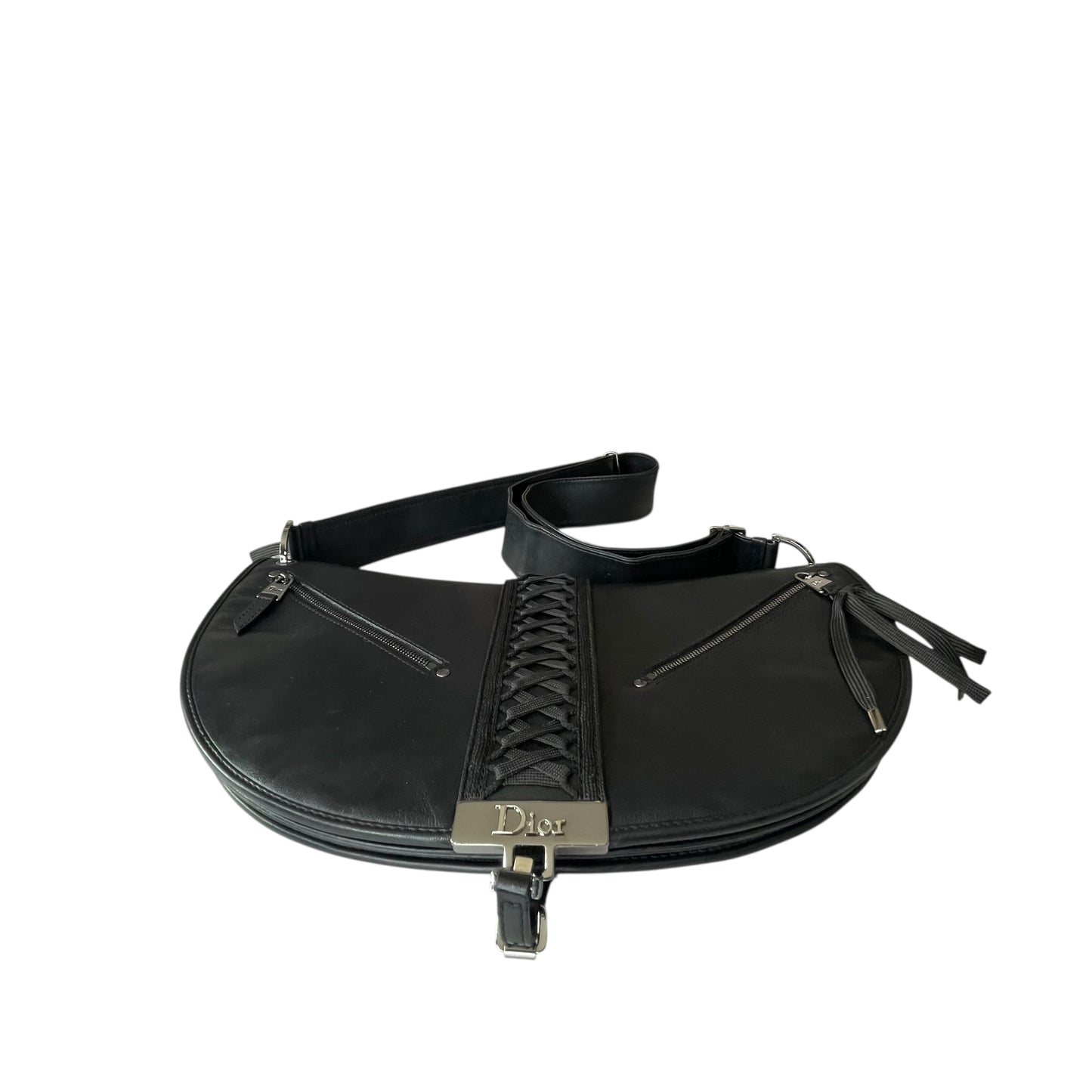 Christian Dior Admit It Corset Black Leather 2-Way SHW Shoulder Crossbody Purse