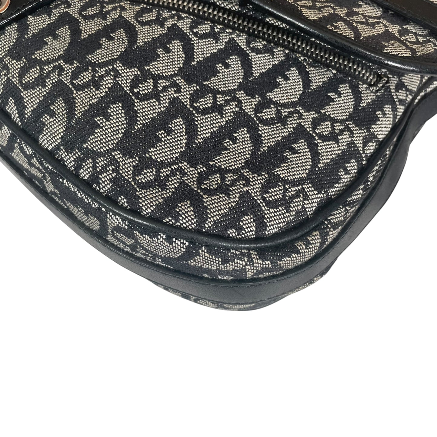 Christian Dior Oblique SHW Black Leather Canvas Trotter Monogram Crossbody 2 Way Shoulder Messenger Purse