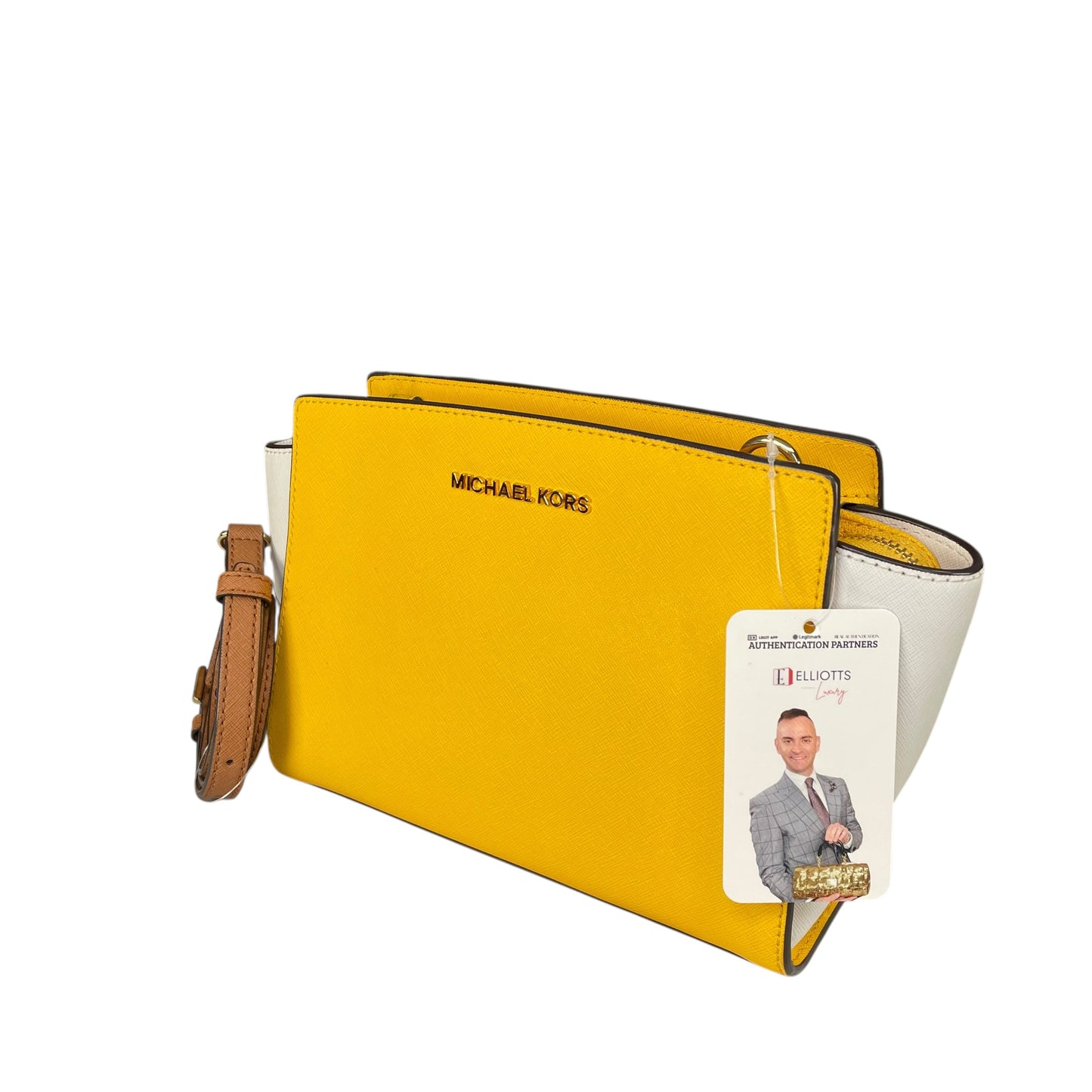 Michael Kors Selma Small Saffiano Leather Yellow White Satchel Crossbody