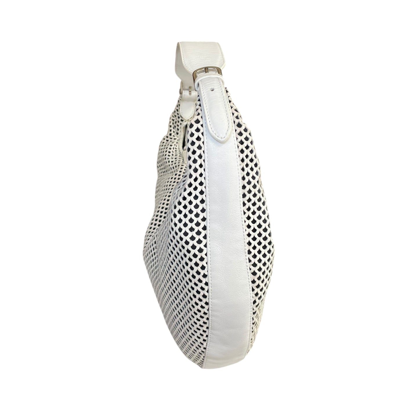 Christian Dior Y2K Perforated White Leather CD Logo Medium Hobo Bag