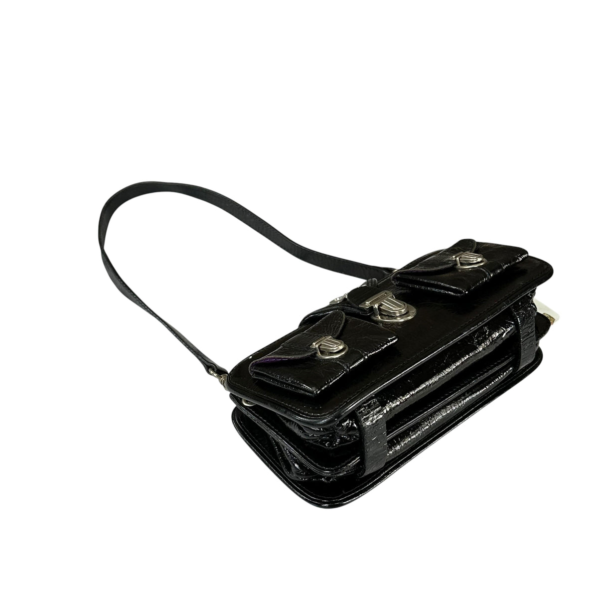 D & G Dolce Gabbana Mini Black Patent Baguette SHW Purse