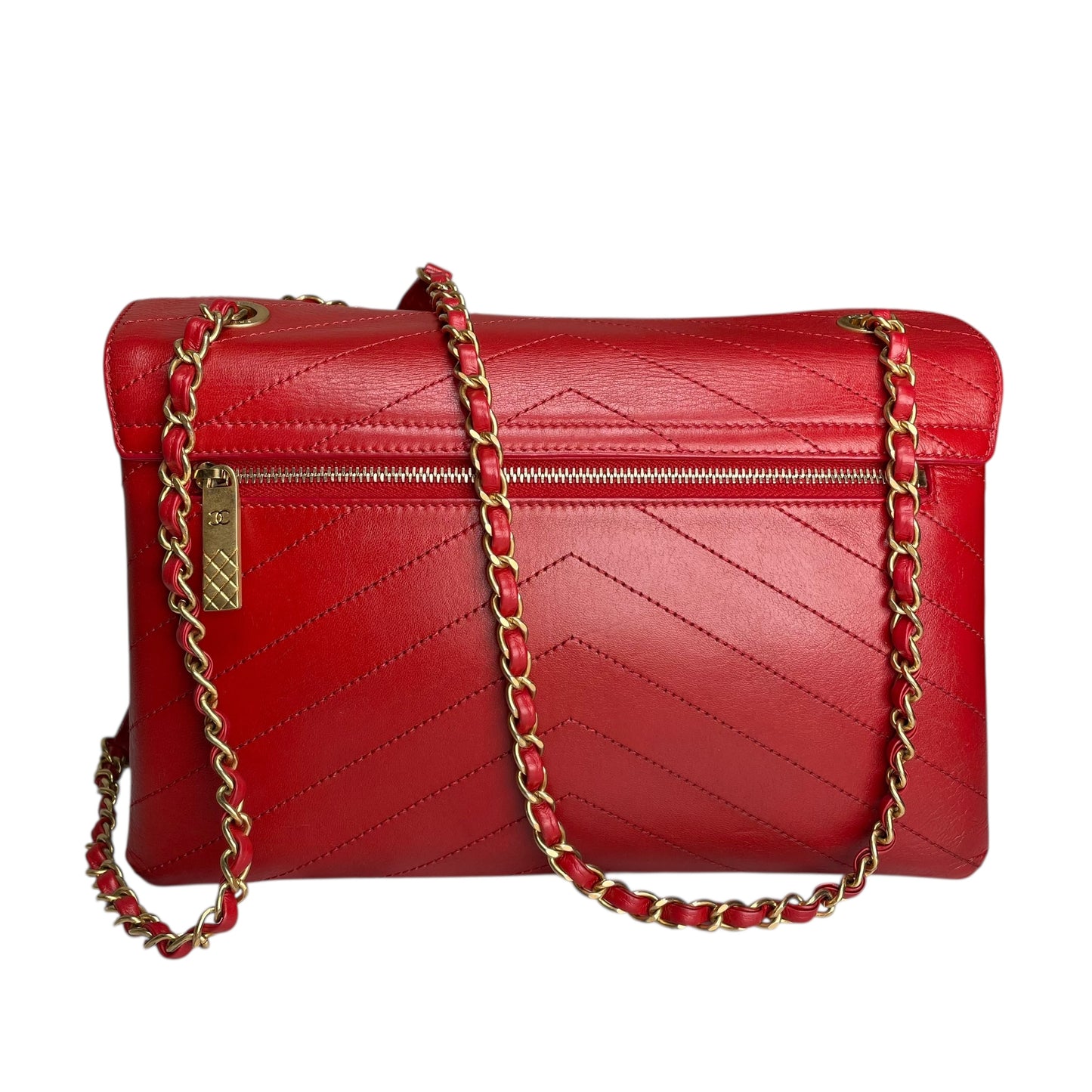 Chanel Paris–Seoul Chevron Envelope Leather Flap Bag – Red – Medium