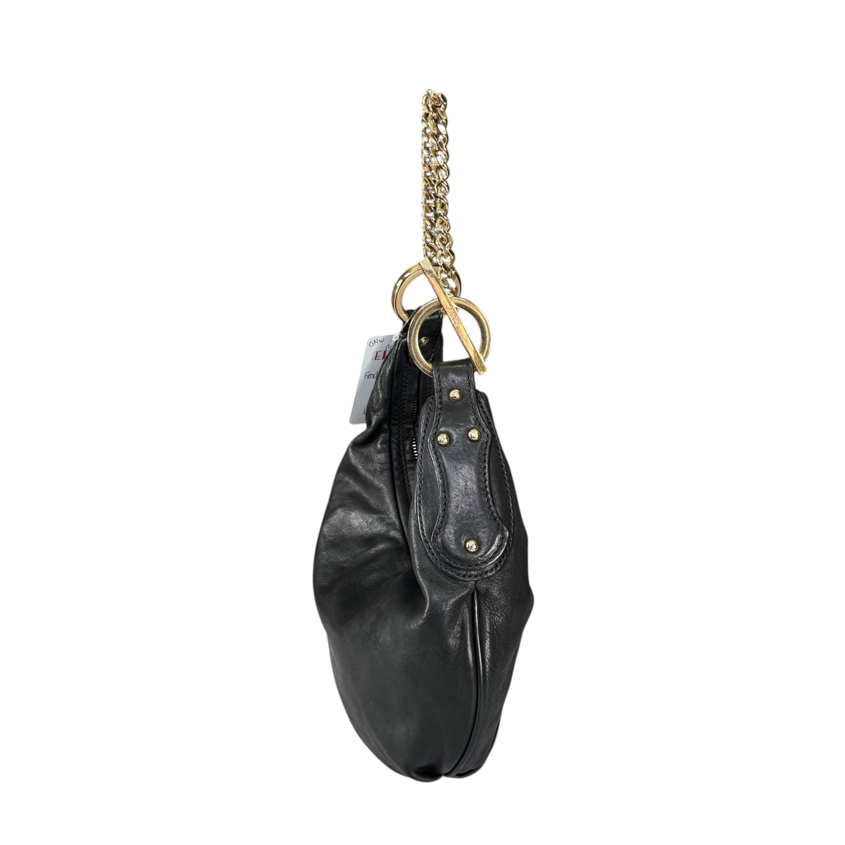 Fendi Mini Chef GHW Crescent Black Leather Chain Shoulder Purse