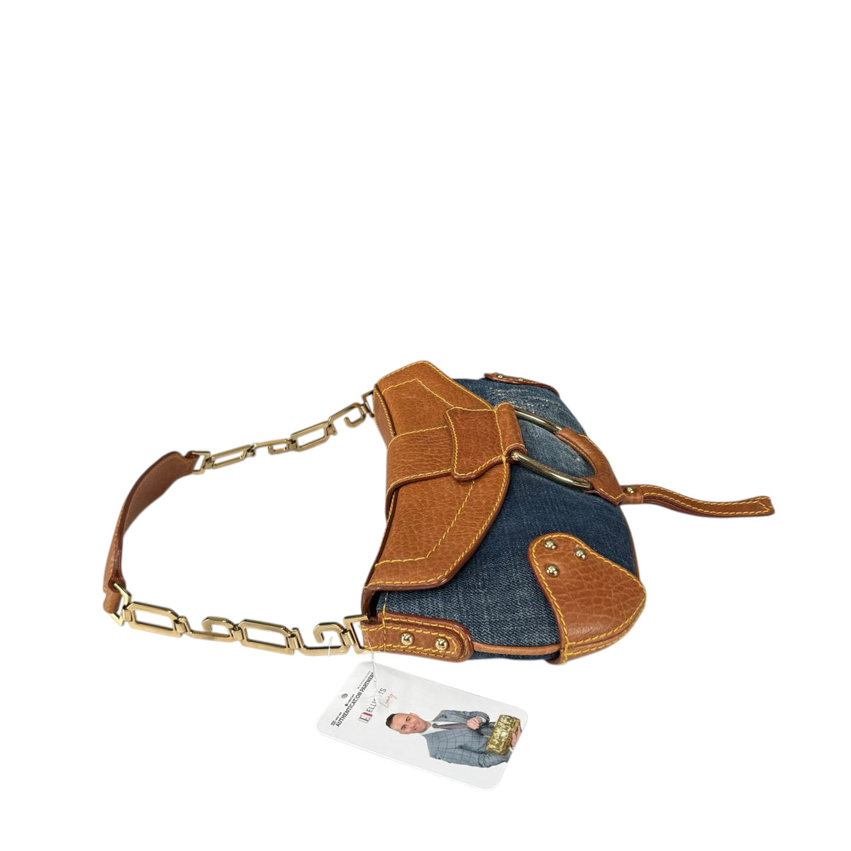 Dolce & Gabbana Y2K O-Ring Distressed Denim Gold Purse