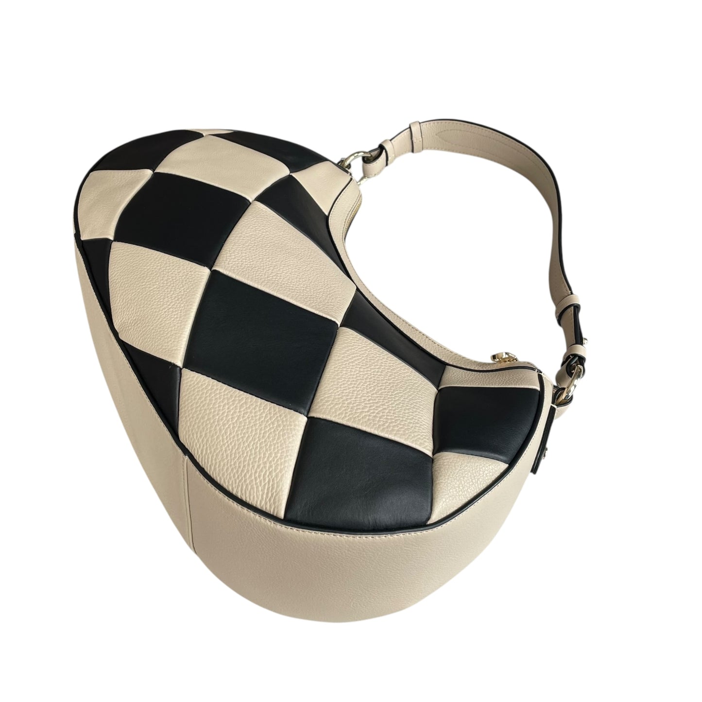 Bradley London Two-Tone Black Creme GHW Quilted Leather Shoulder 2-Way Hobo Bag