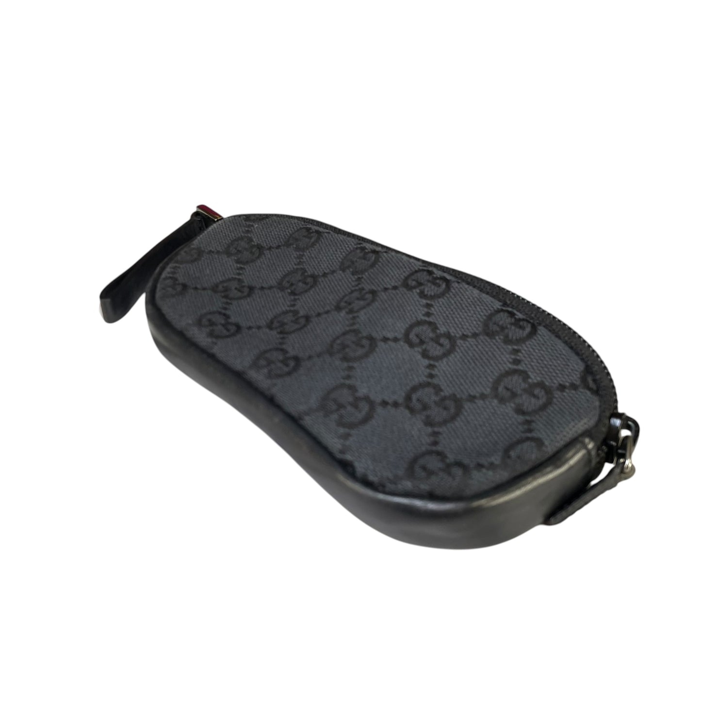 Gucci GG Black Canvas Leather Coin Card Wristlet Slim Zip Pouch