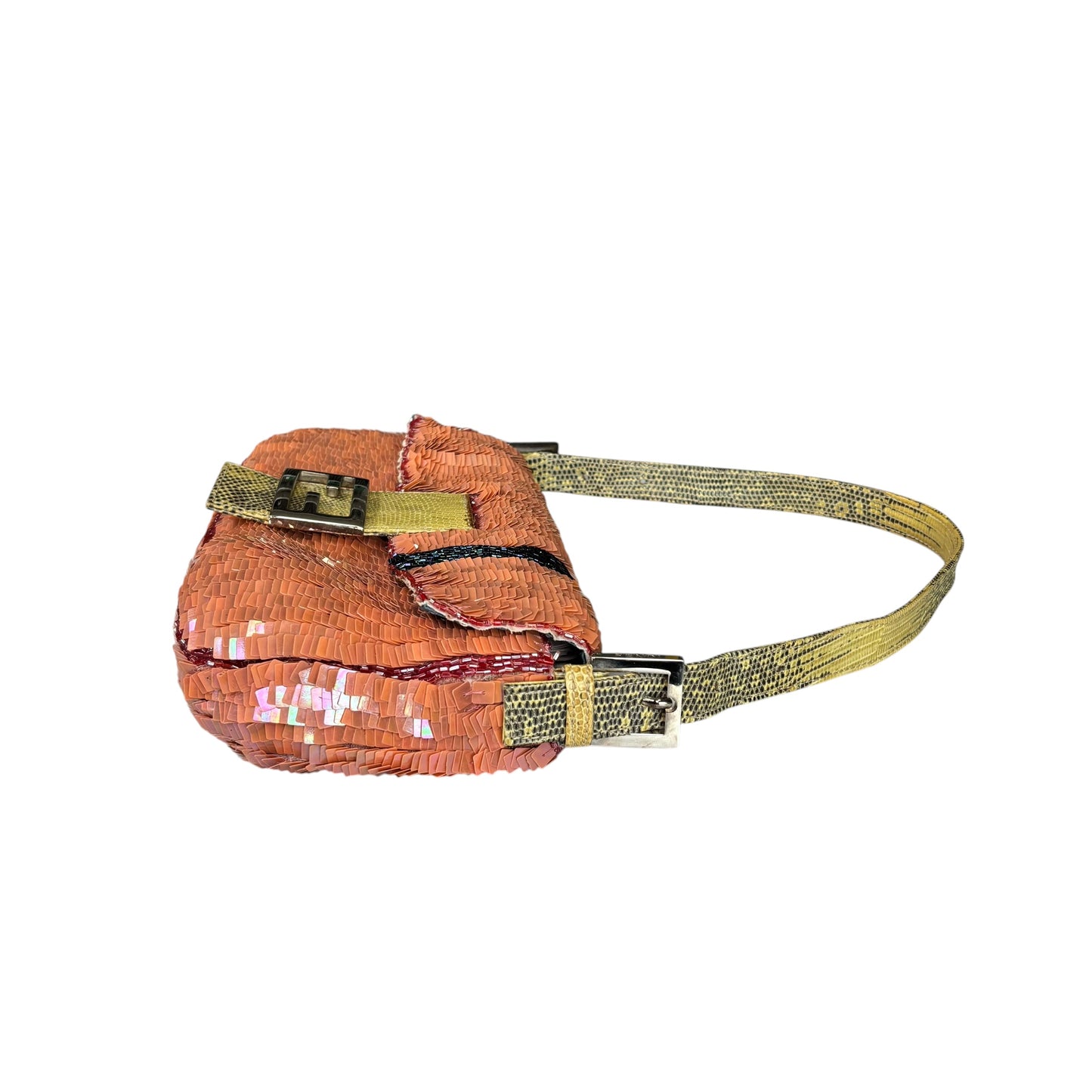 Fendi Y2K Baguette Coral Sequin Shoulder Purse