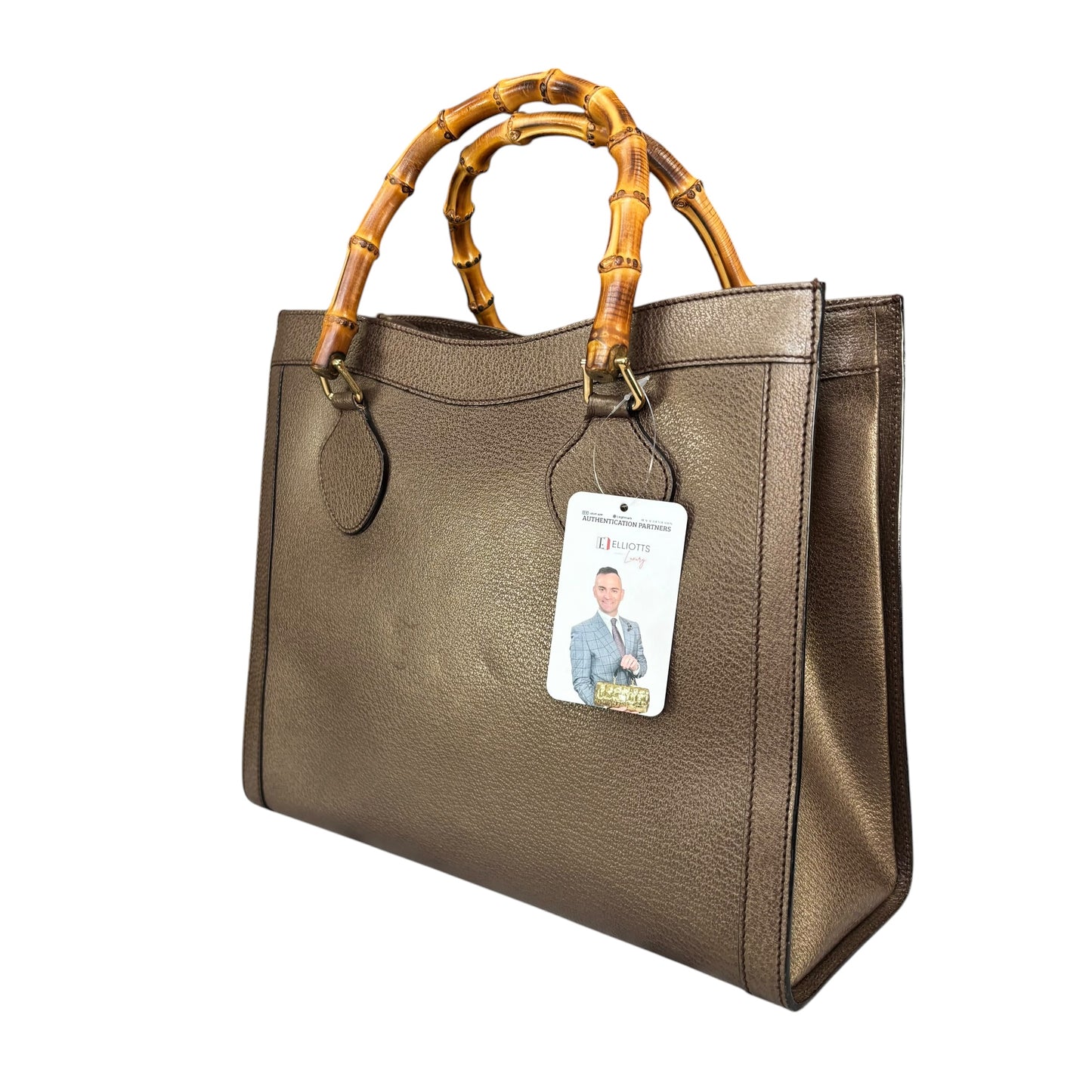 Gucci Diana Bronze Metallic Suede Bamboo Tote