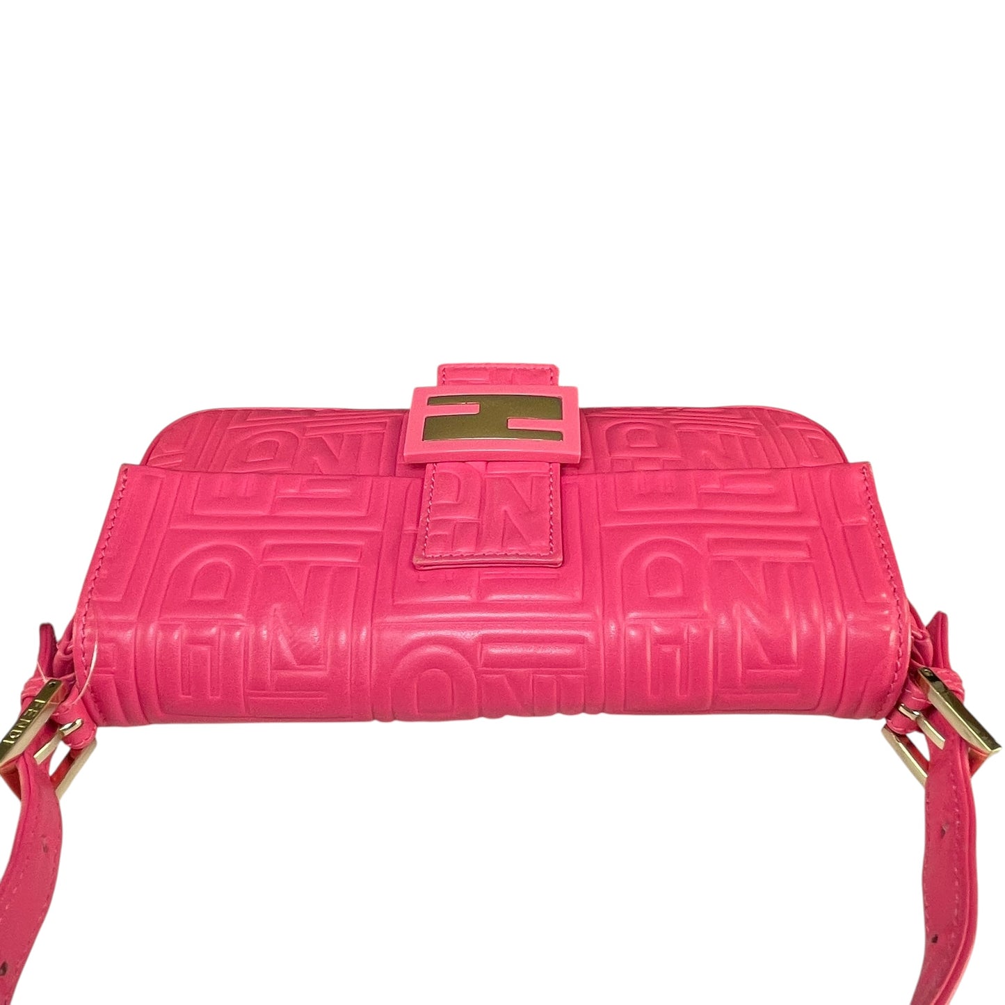 Fendi Baguette Re-Issue Embossed GHW Fusia Pink Leather Shoulder Purse