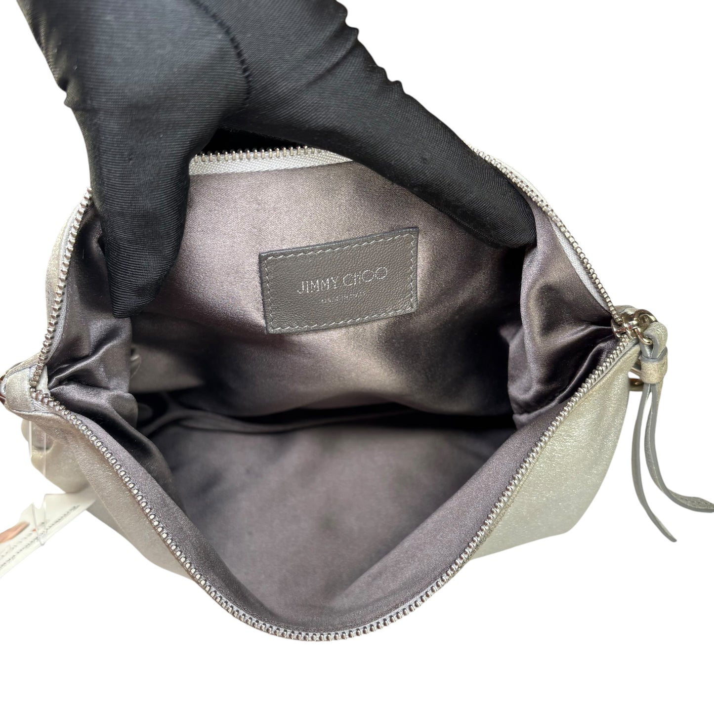 Jimmy Choo Mini Callie Silver Metallic Sueded Leather Purse