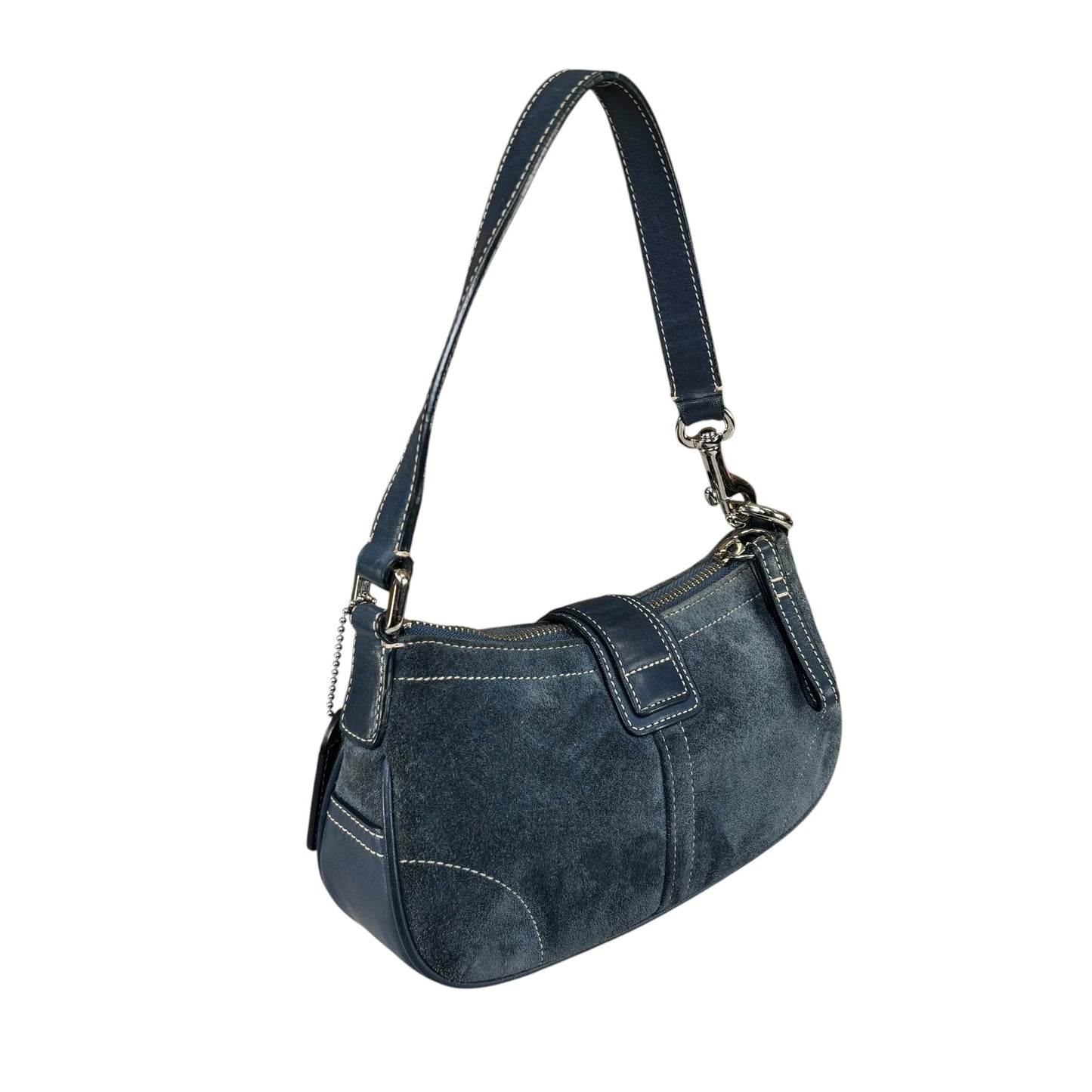 Coach Y2K Mini Soho Navy Blue Suede Buckle Shoulder Purse