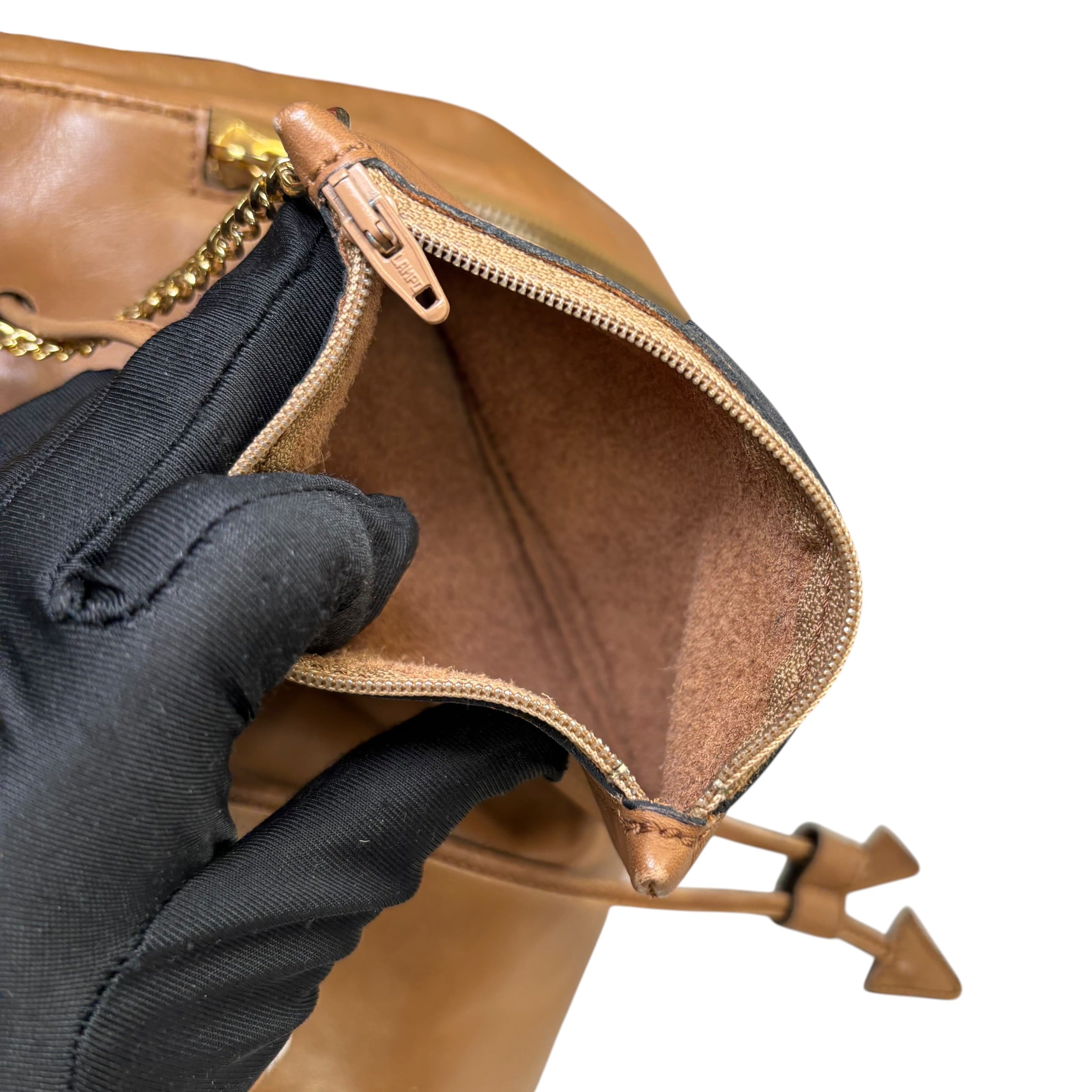 Celine Gold Brown Leather GHW Pouch Drawstring Bucket Hobo Bag
