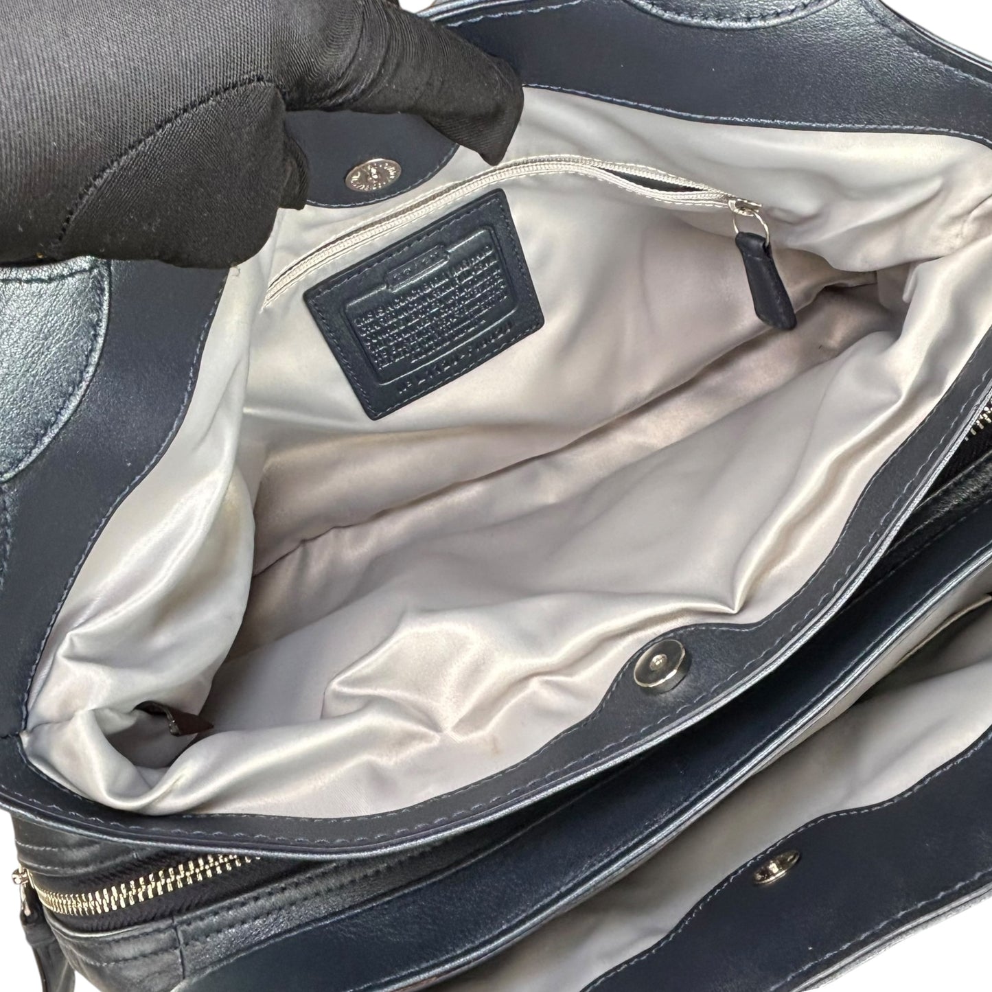 Coach Lexi SHW Metallic Grey Leather Large Shoulder Hobo Pursw