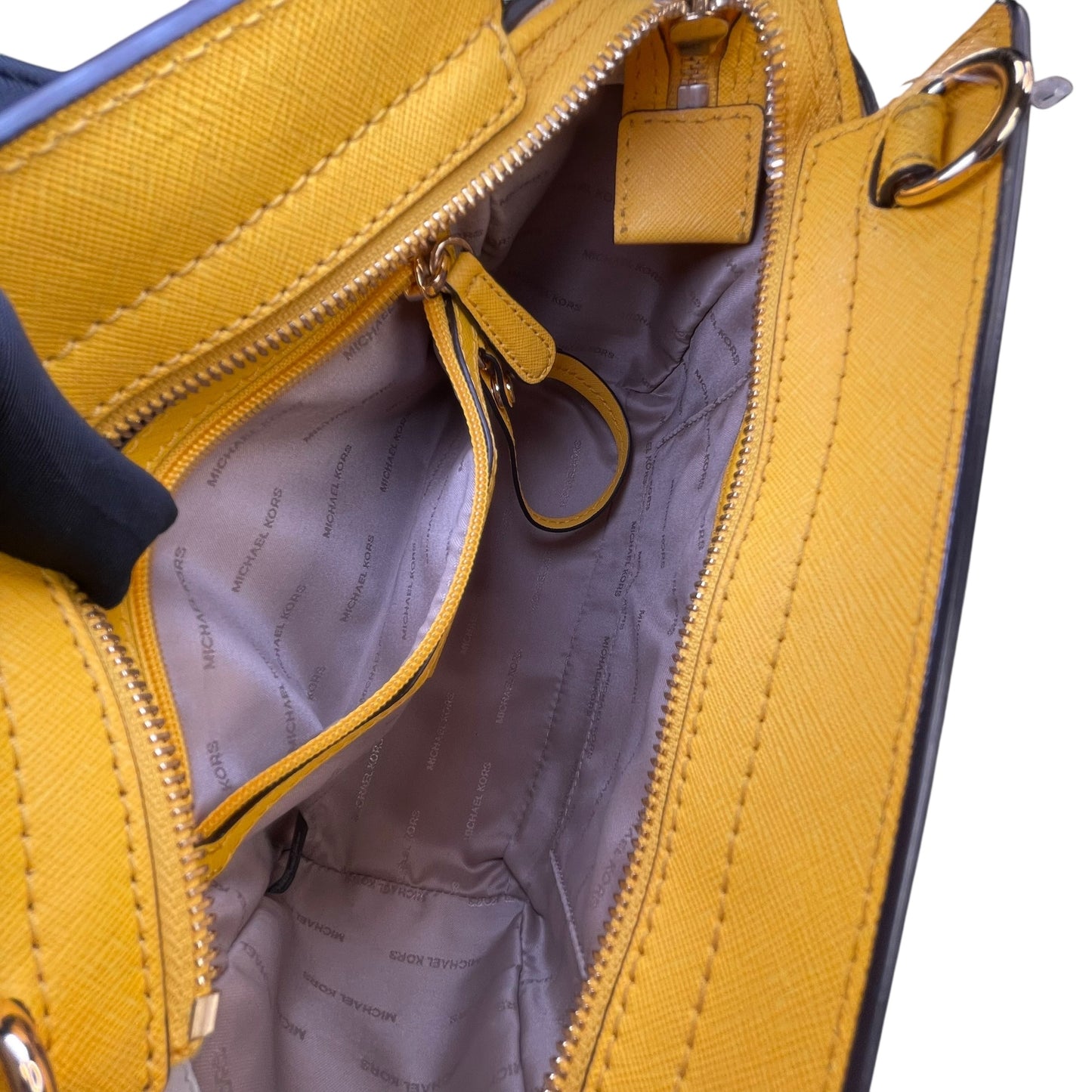 Michael Kors Selma Small Saffiano Leather Yellow White Satchel Crossbody