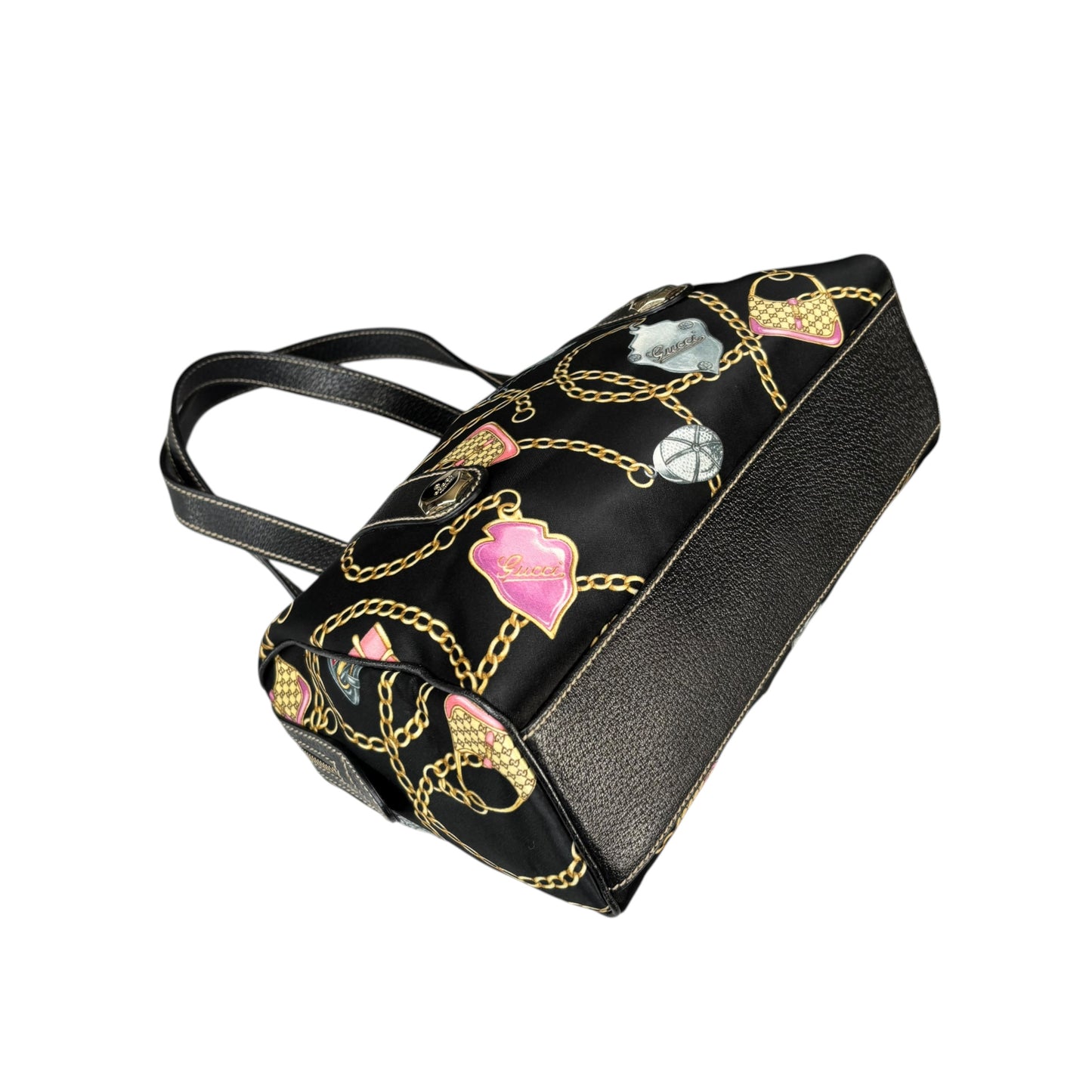 Gucci Black Satin Leather Boston Charm Motif Jackie / HorseBit Chain