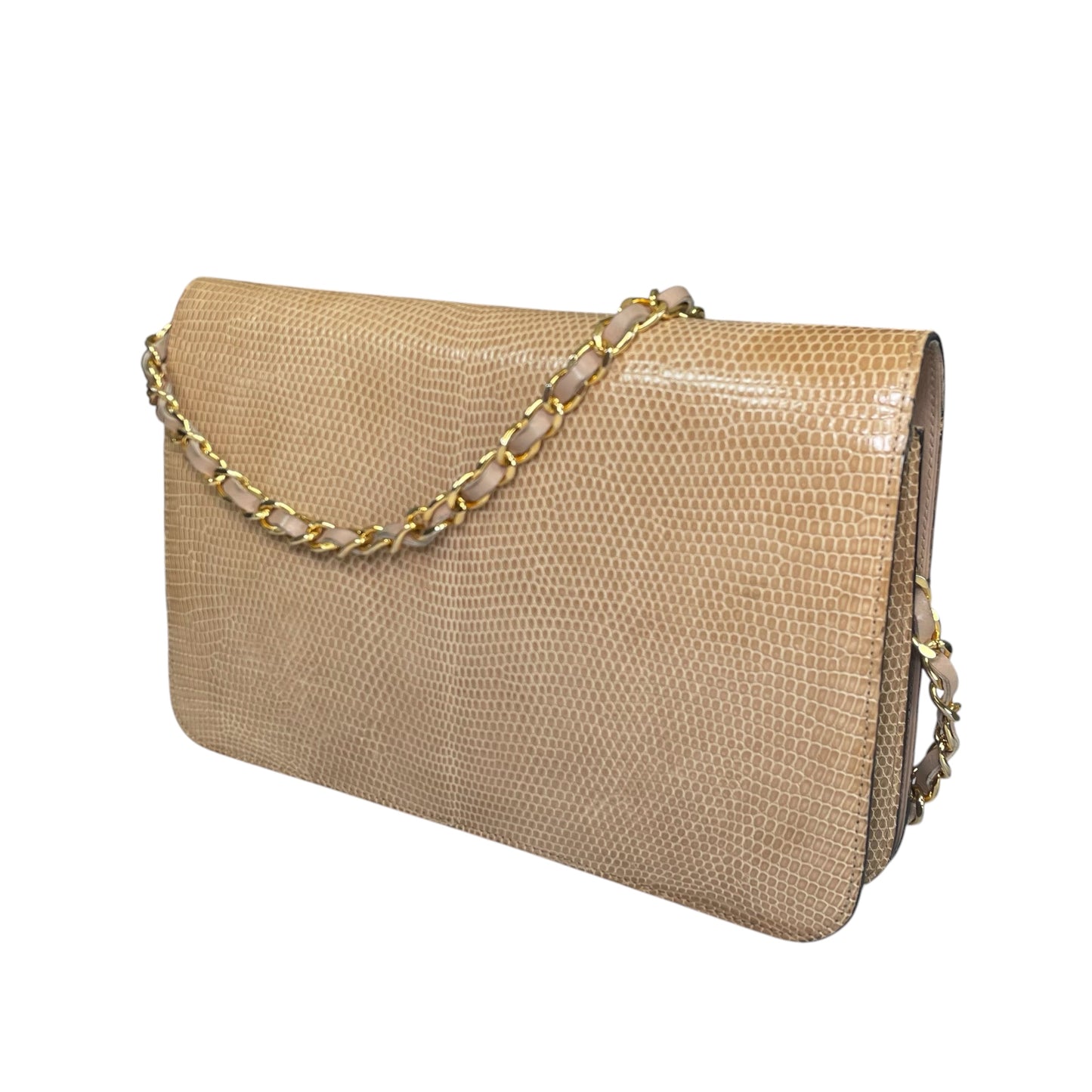 Chanel CC Exotic Lizard Single Flap 24K Plated Lambskin Push Lock Purse
