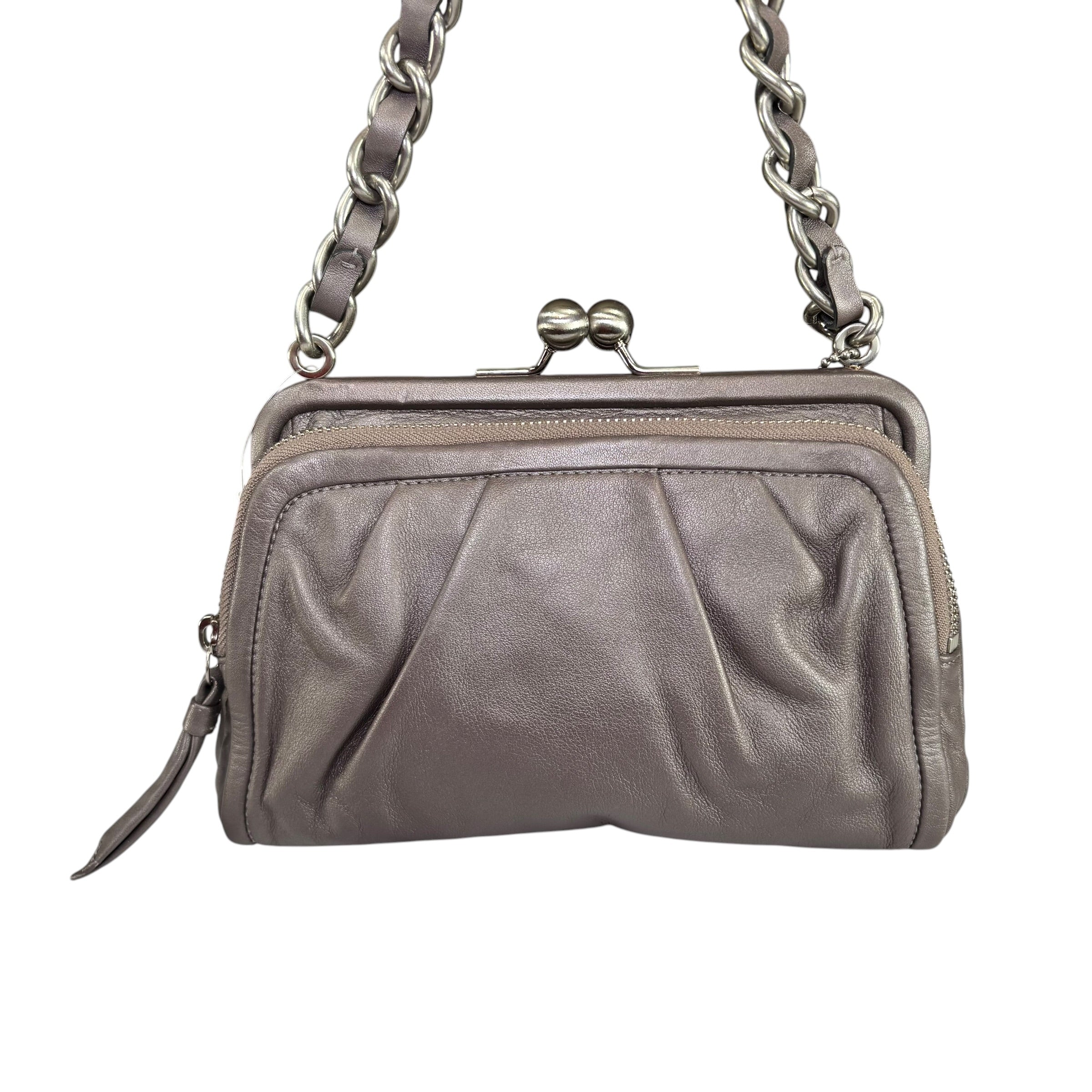 Coach Y2K Parker Gray Metallic Nickel HW Chain Kiss-Lock Leather