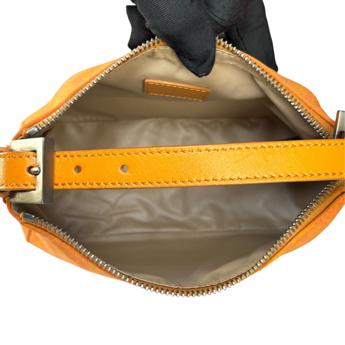 Fendi Y2K Mini Orange Brushed Nickel HW Canvas Zip Pouchette