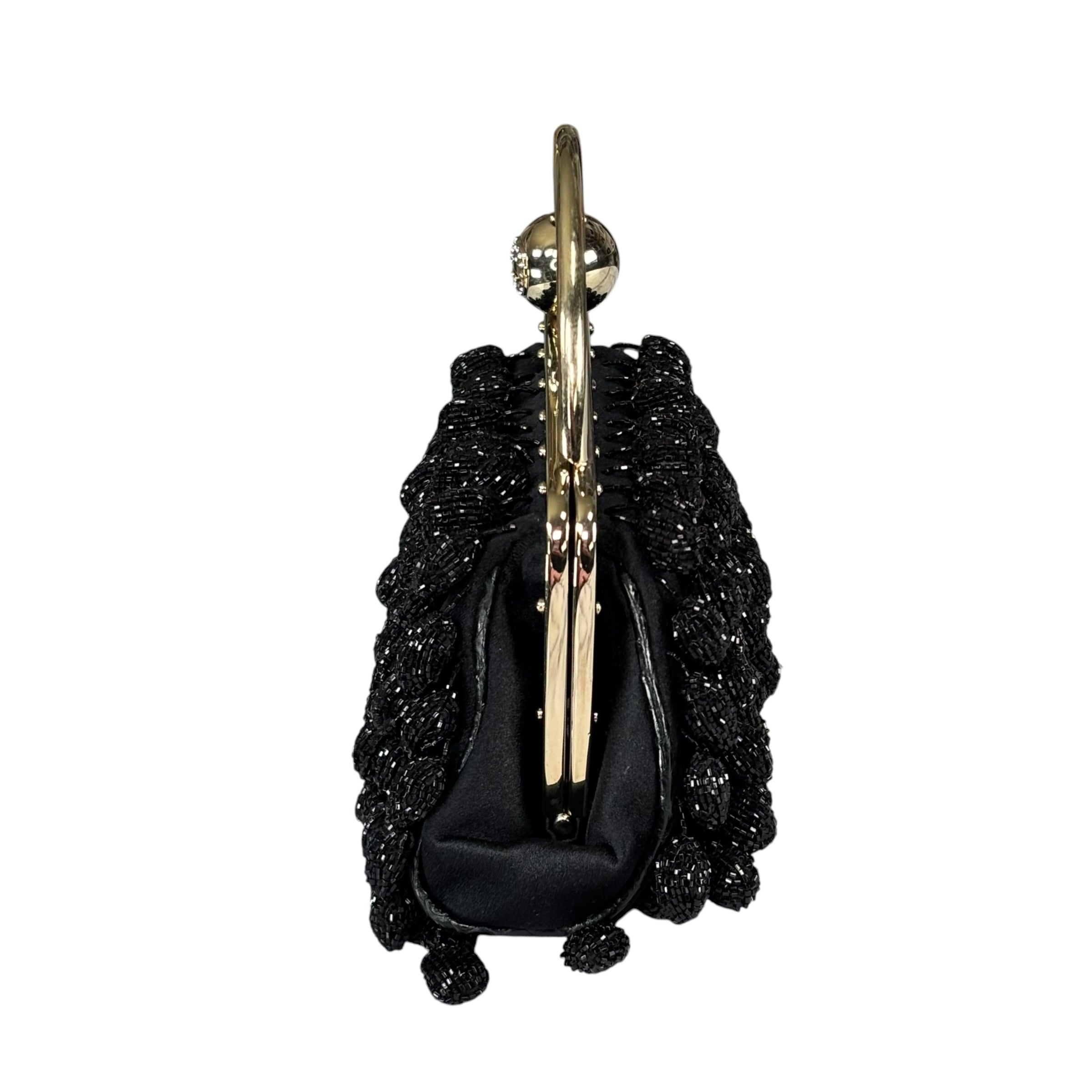 Gucci GG Y2K Mini GHW Black Satin Crystal Ball Kiss-Lock Beaded